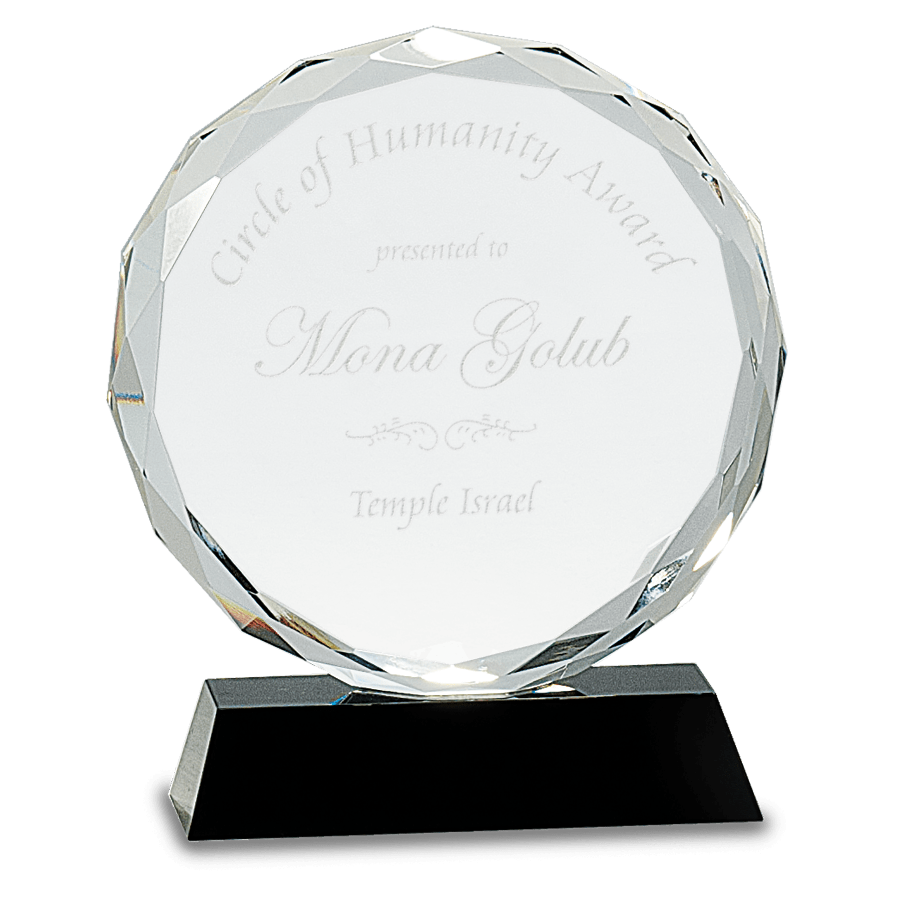 7" Round Facet Crystal on Black Pedestal Base