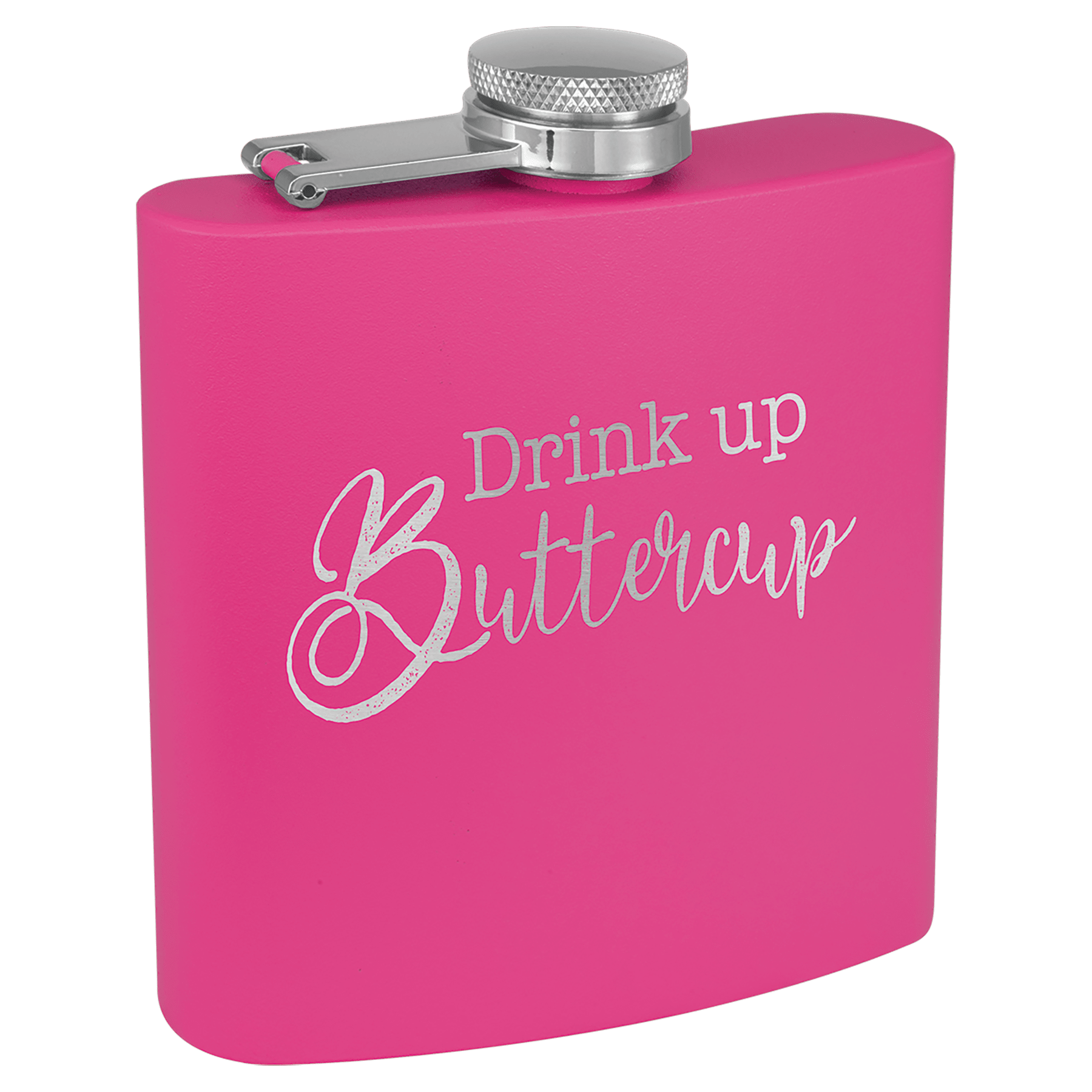 6 oz. Matte Pink Powder Coated Laserable Stainless Steel Flask