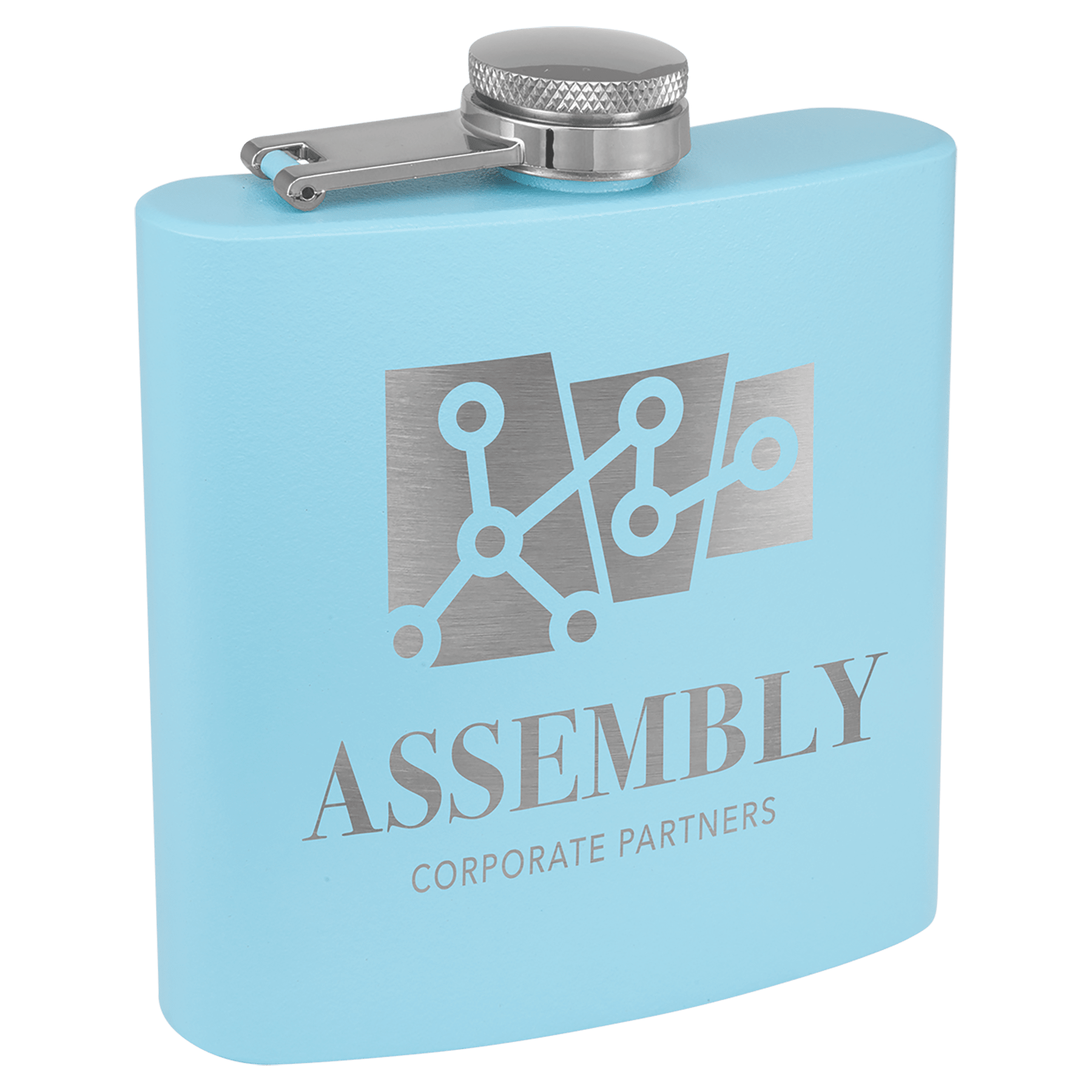 6 oz. Matte Light Blue Powder Coated Laserable Stainless Steel Flask