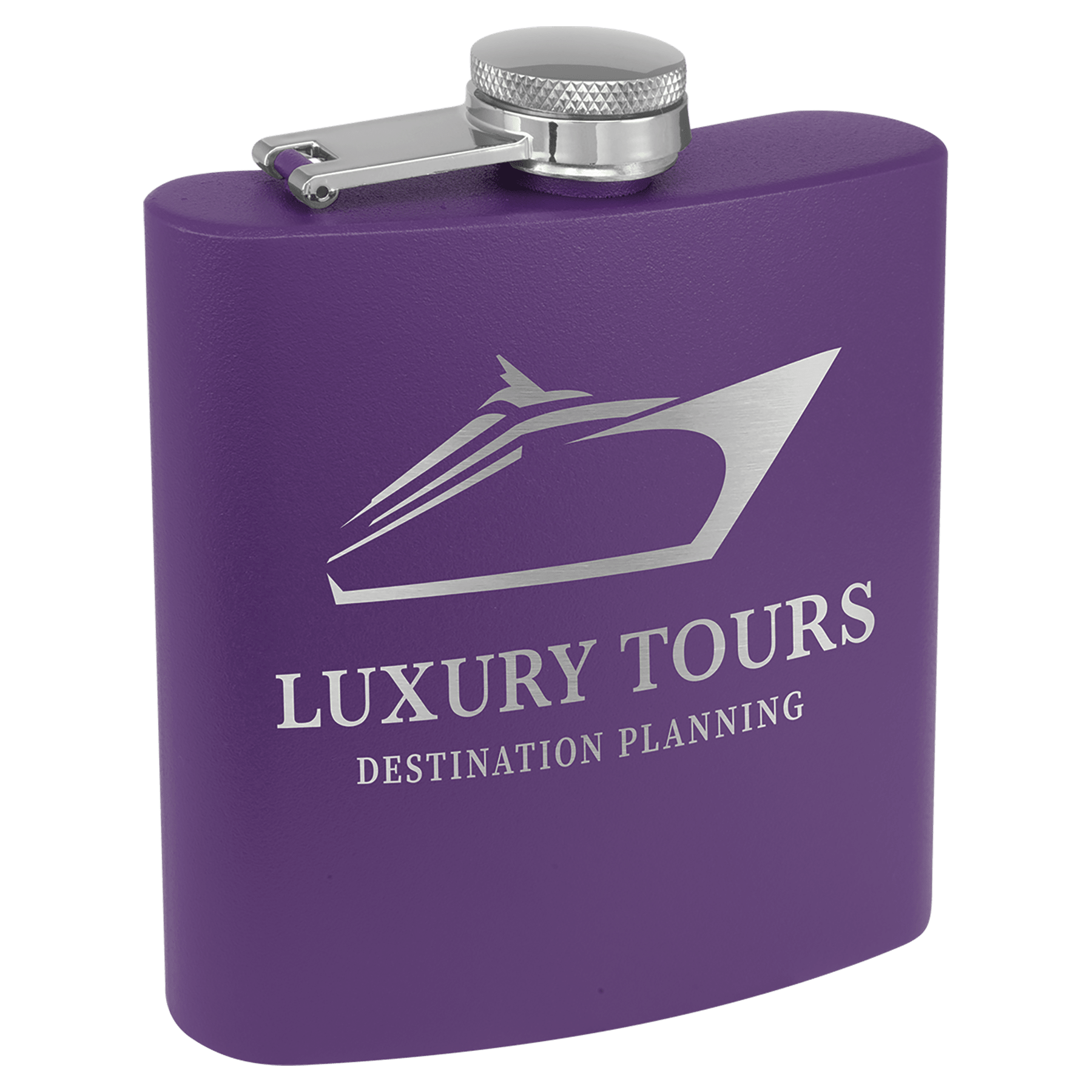 6 oz. Matte Purple Powder Coated Laserable Stainless Steel Flask