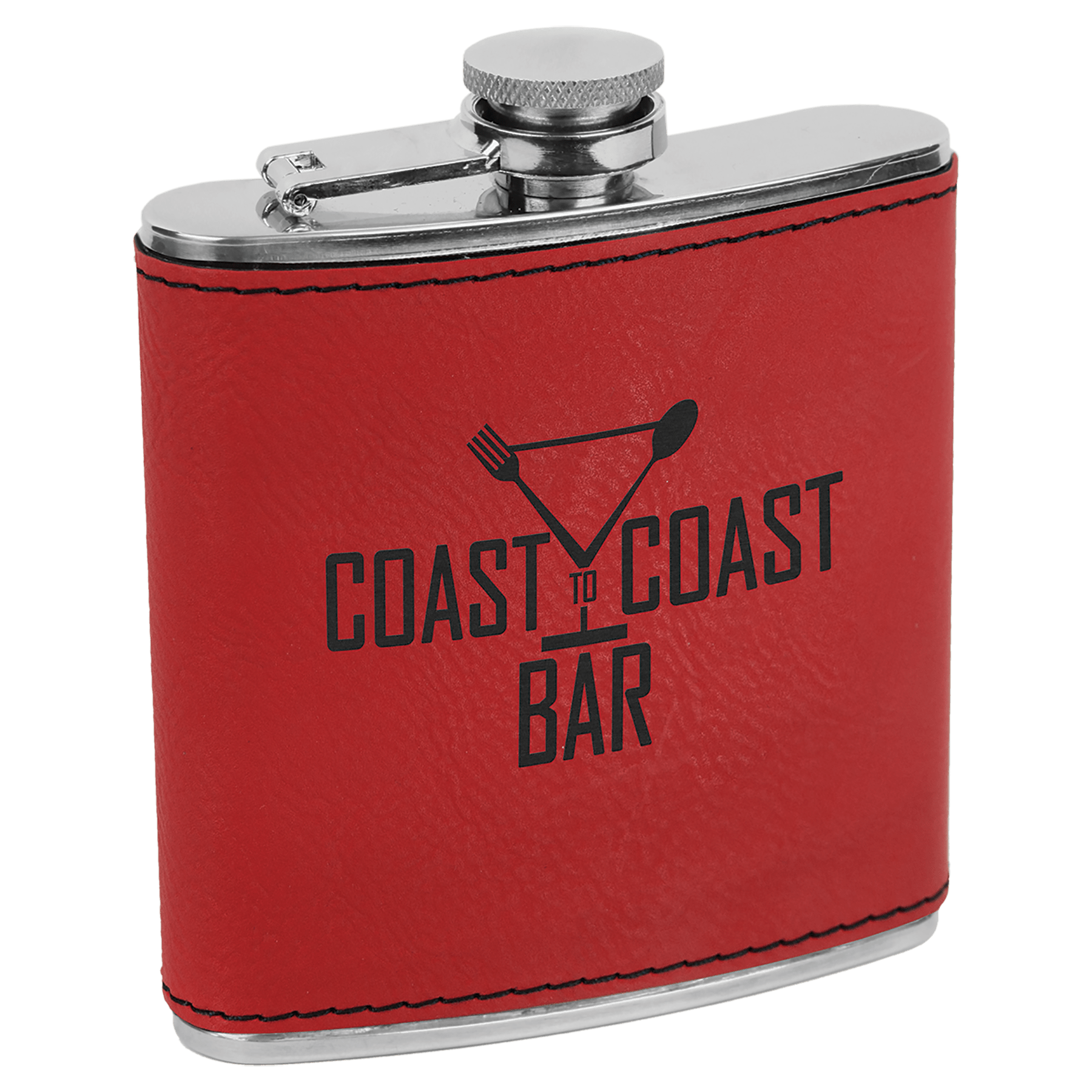 6 oz. Red Laserable Leatherette Stainless Steel Flask
