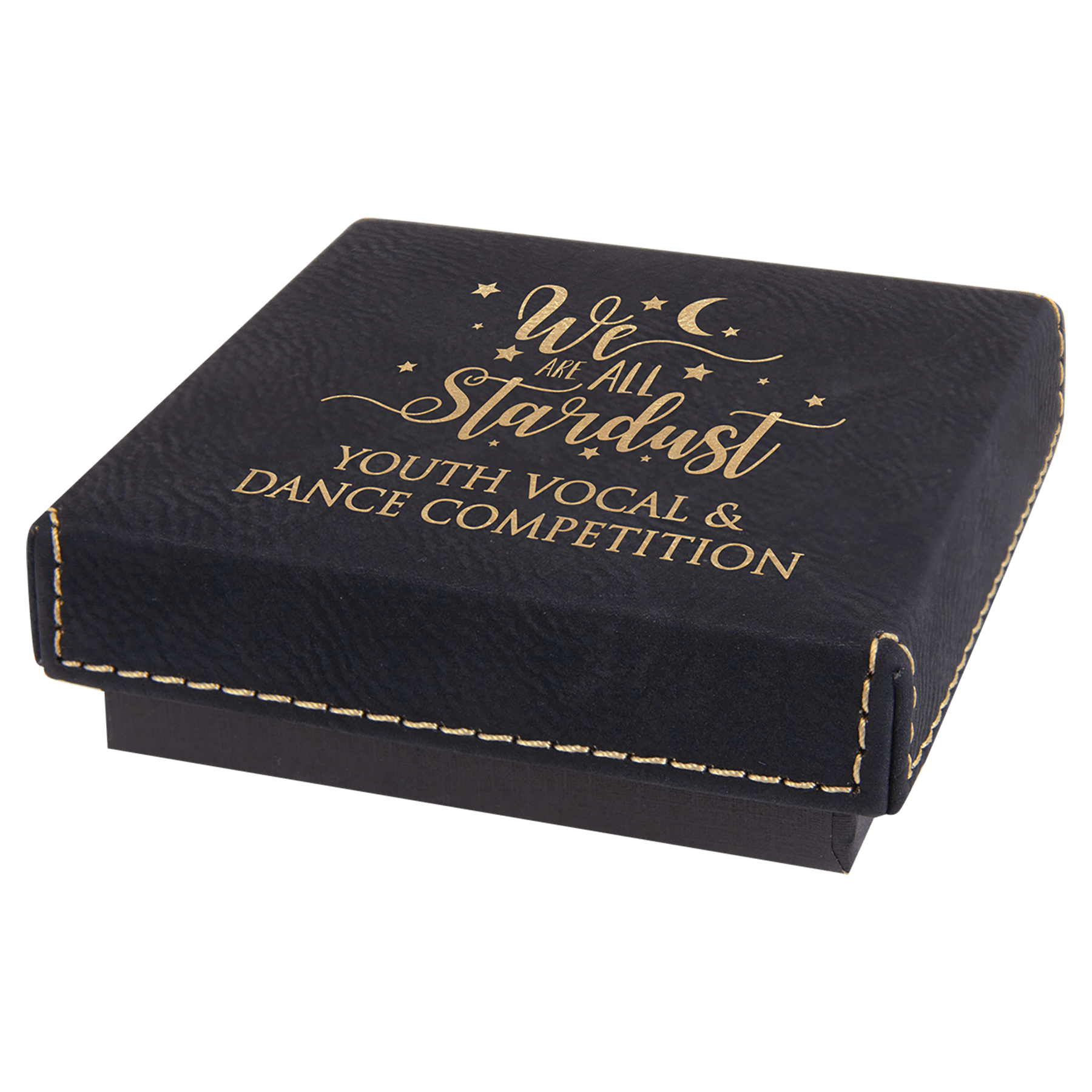 3 1/2" x 3 1/2" Black/Gold Medal Box with Laserable Leatherette Lid