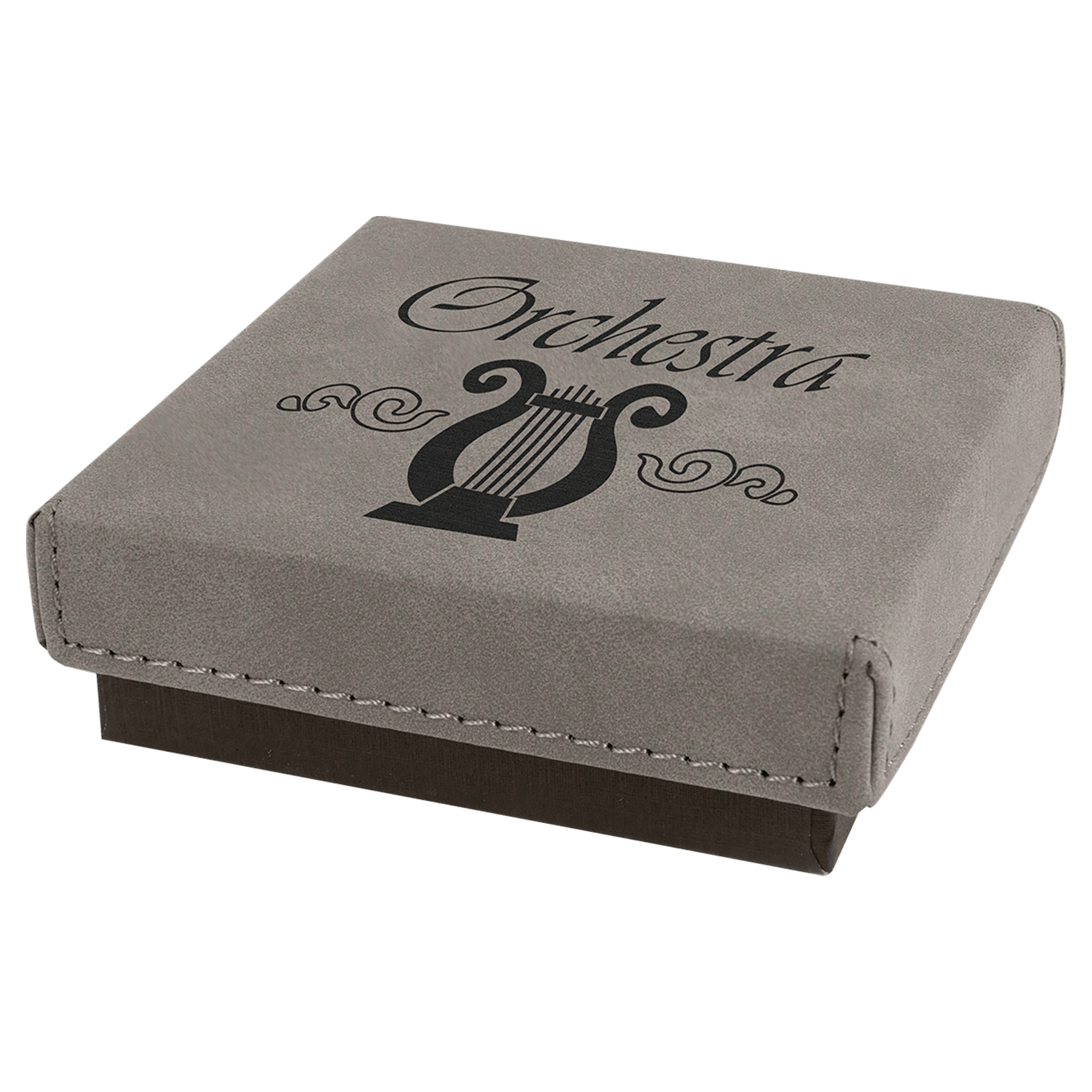 3 1/2" x 3 1/2" Gray Medal Box with Laserable Leatherette Lid