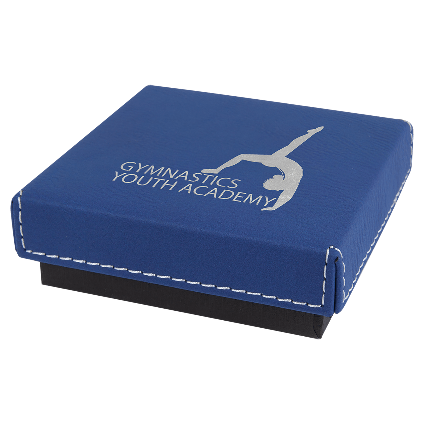 3 1/2" x 3 1/2" Blue/Silver Medal Box with Laserable Leatherette Lid