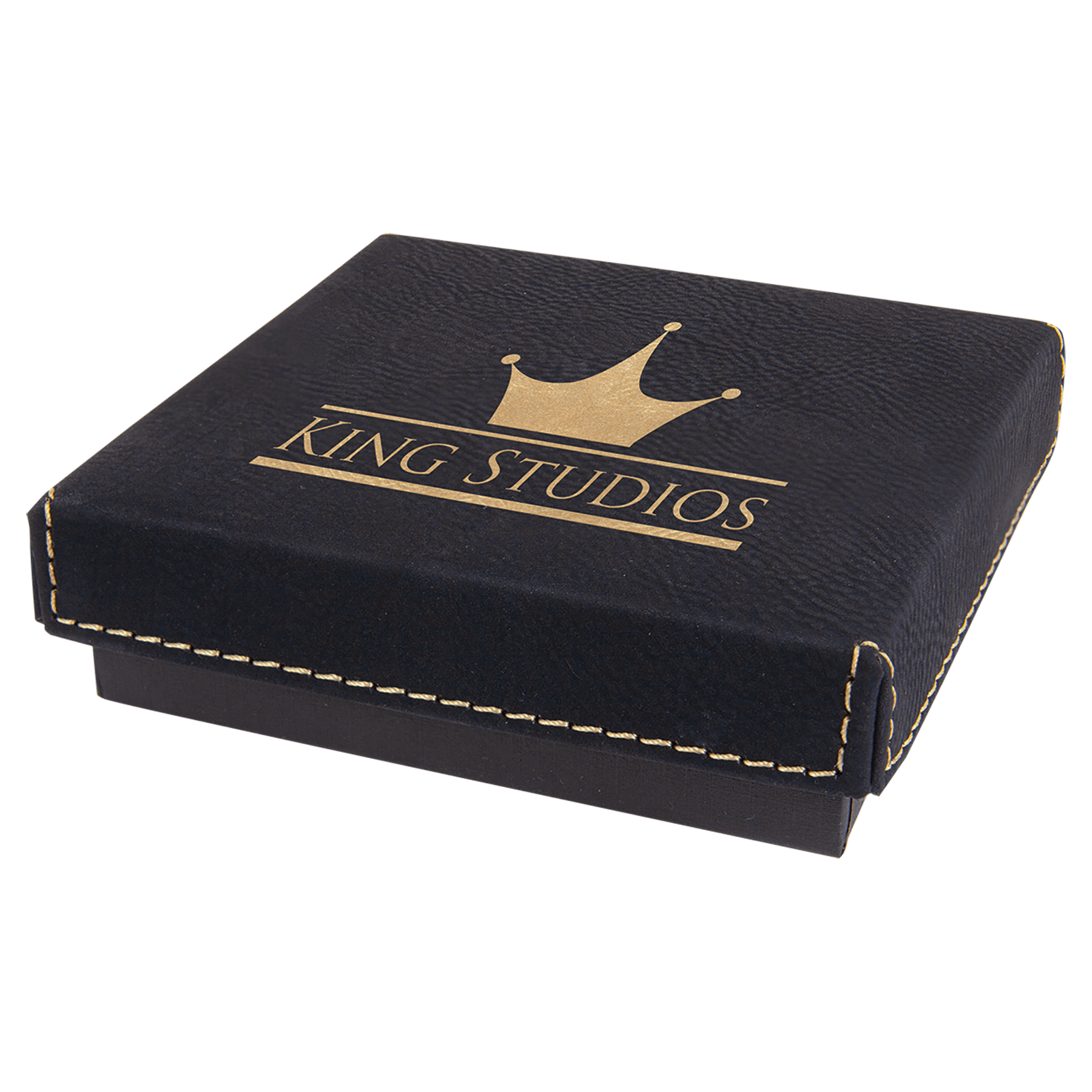 4" x 4" Black/Gold Medal Box with Laserable Leatherette Lid