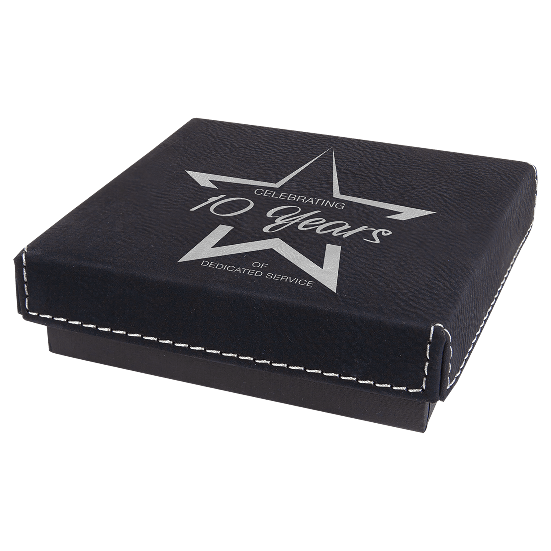 4" x 4" Black/Silver Medal Box with Laserable Leatherette Lid