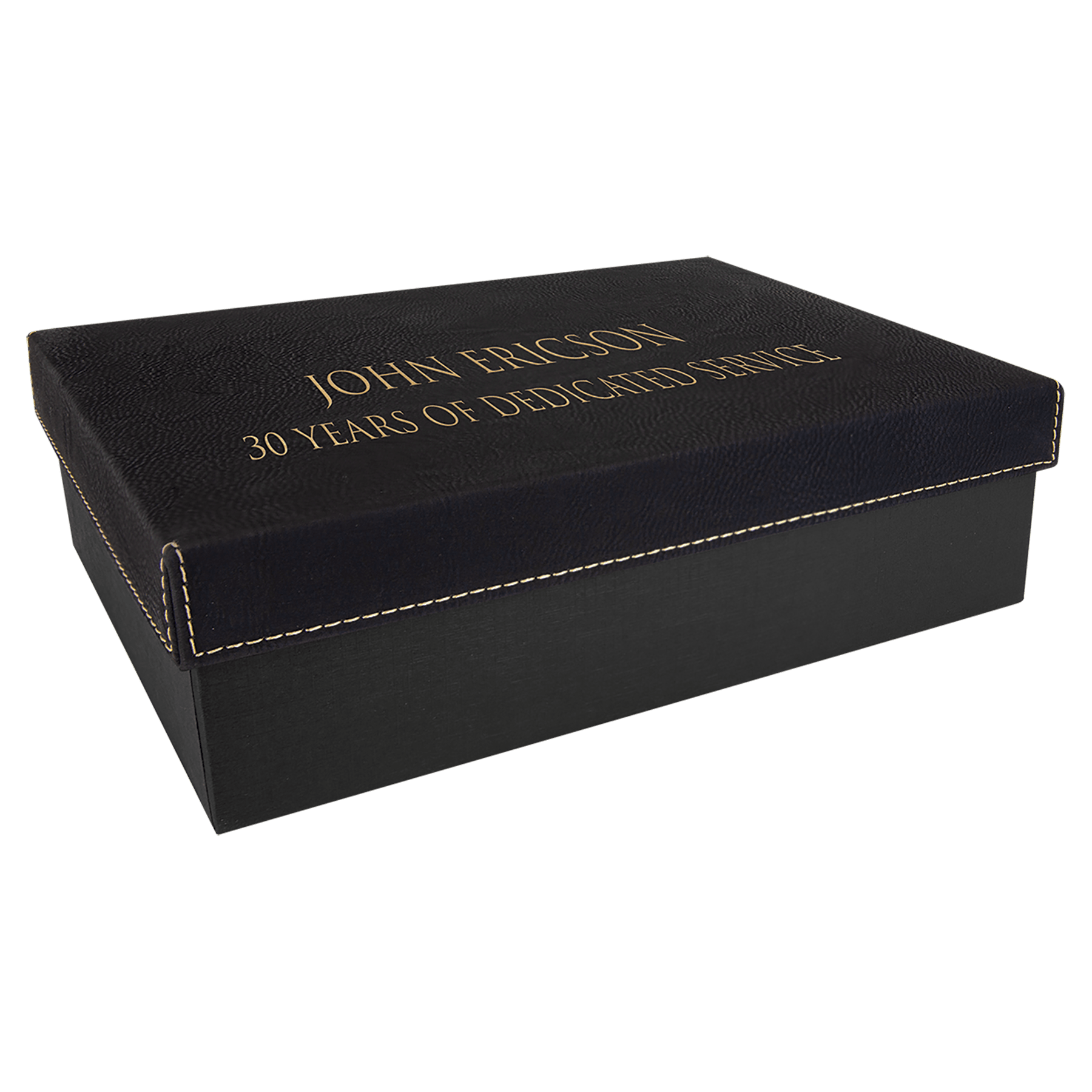 9 7/8" x 7 1/8" Black/Gold Gift Box with Laserable Leatherette Lid