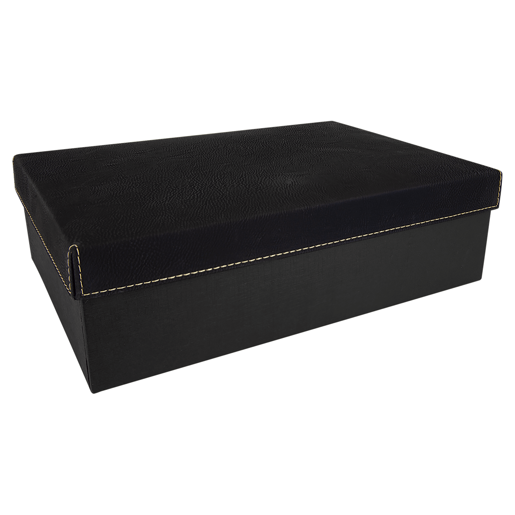 12" x 8" Black/Gold Gift Box with Laserable Leatherette Lid