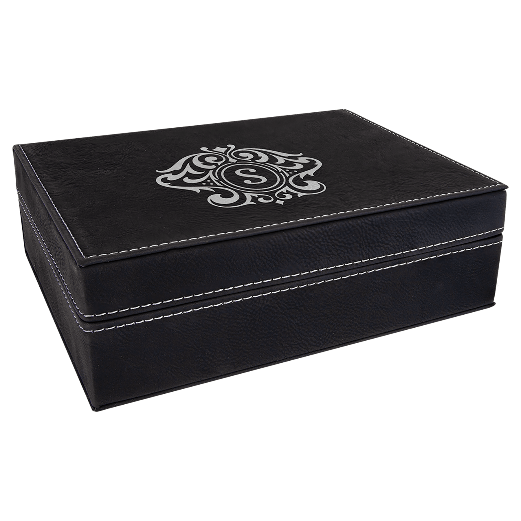 8" x 6 3/8" Black/Silver Laserable Leatherette Premium Gift Box