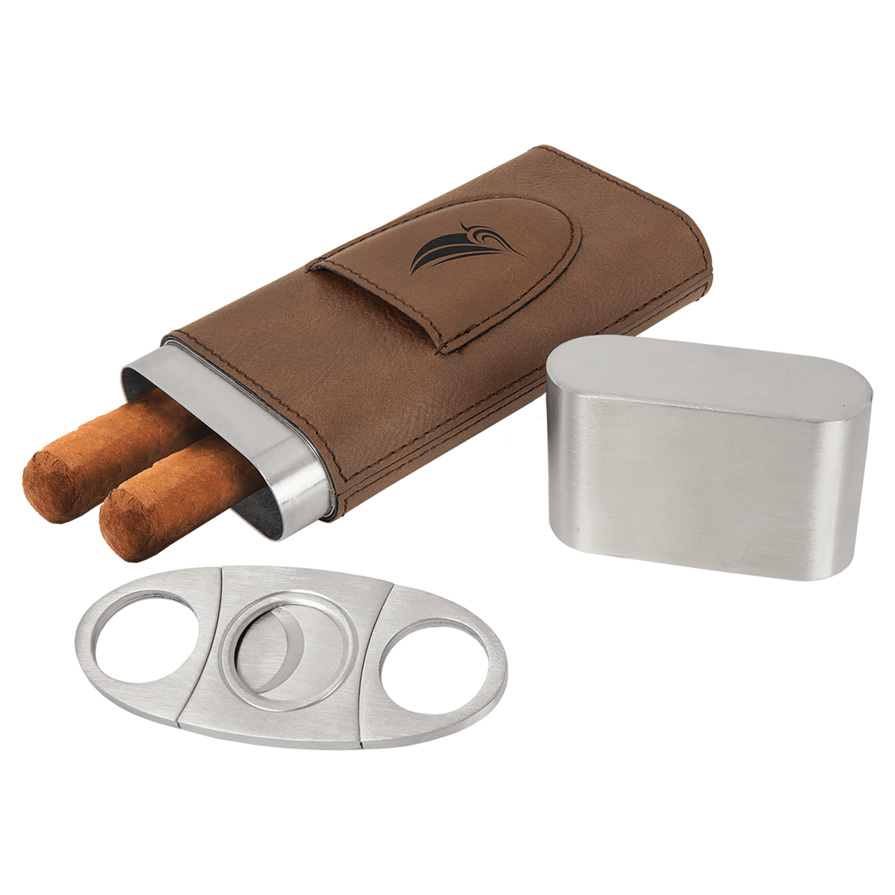 Dark Brown Laserable Leatherette Cigar Case with Cutter