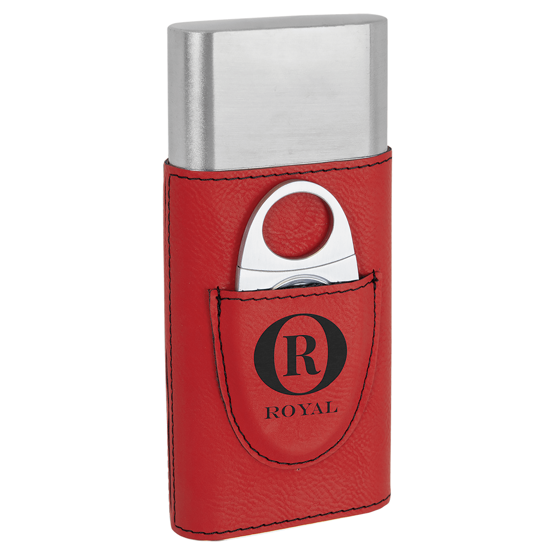 Red Laserable Leatherette Cigar Case with Cutter