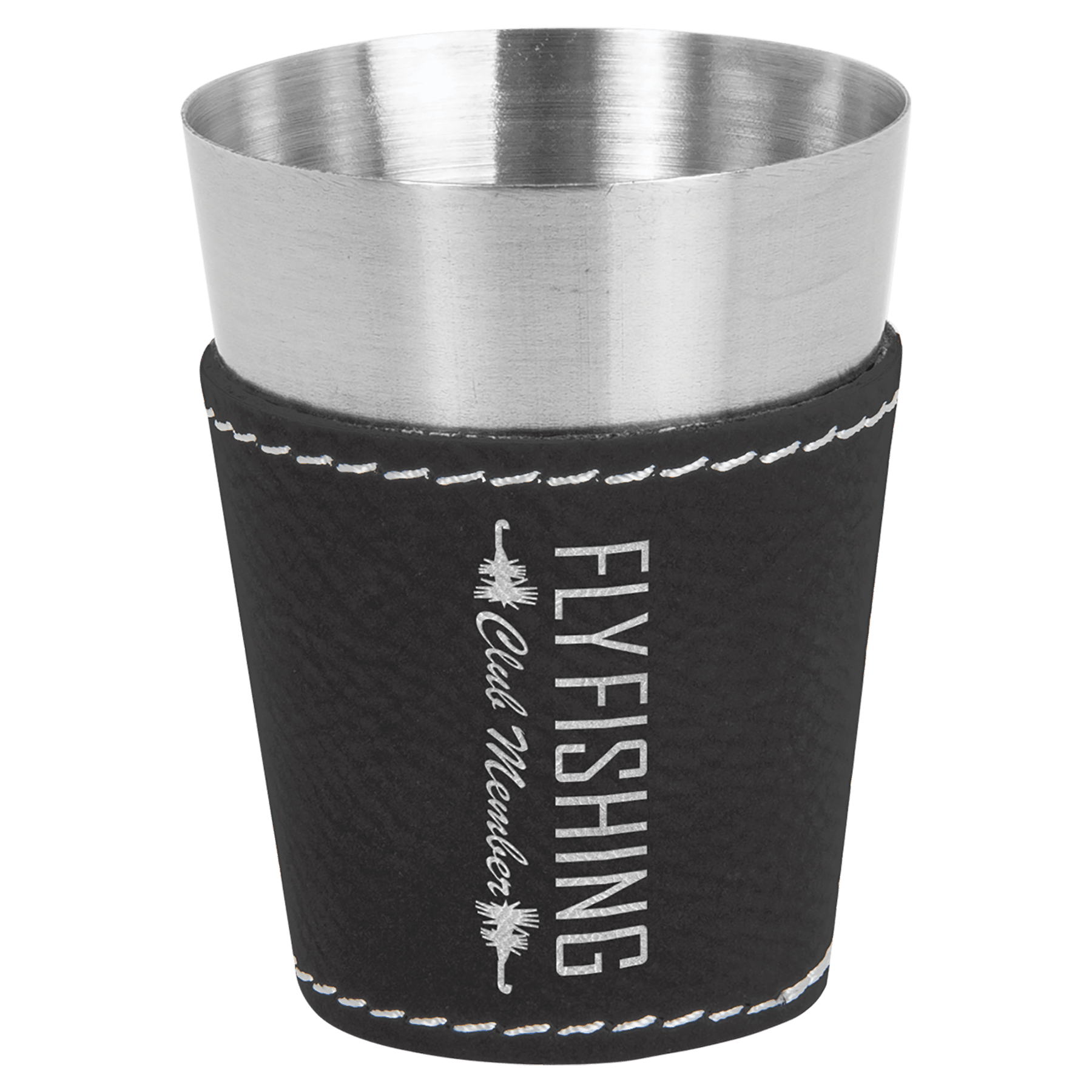 2 oz. Black/Silver Laserable Leatherette & Stainless Steel Shot Glass