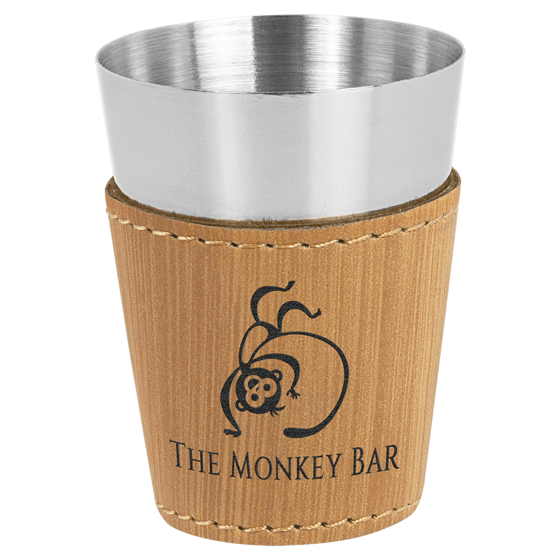 2 oz. Bamboo Laserable Leatherette & Stainless Steel Shot Glass