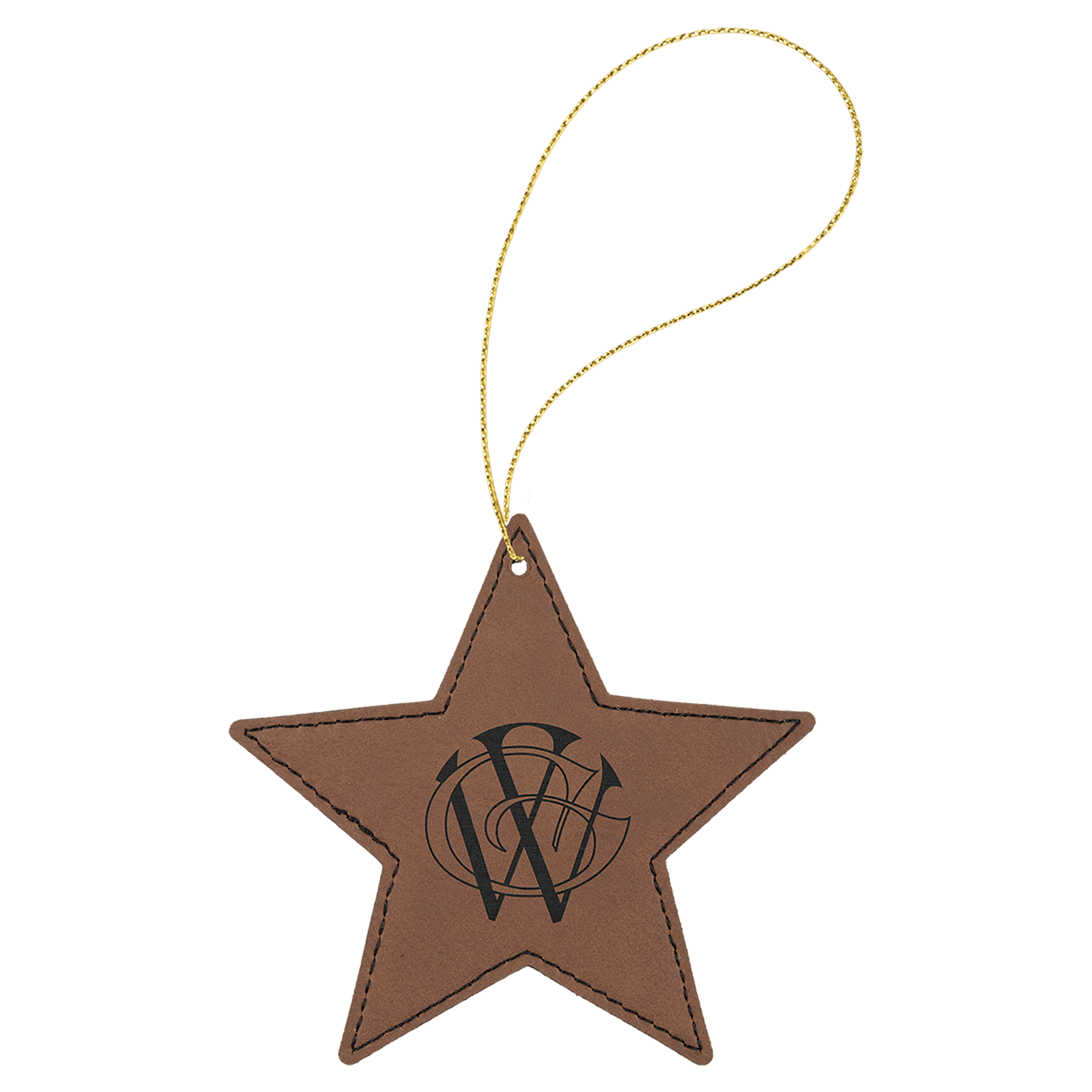 Dark Brown Laserable Leatherette Star Ornament with Gold String