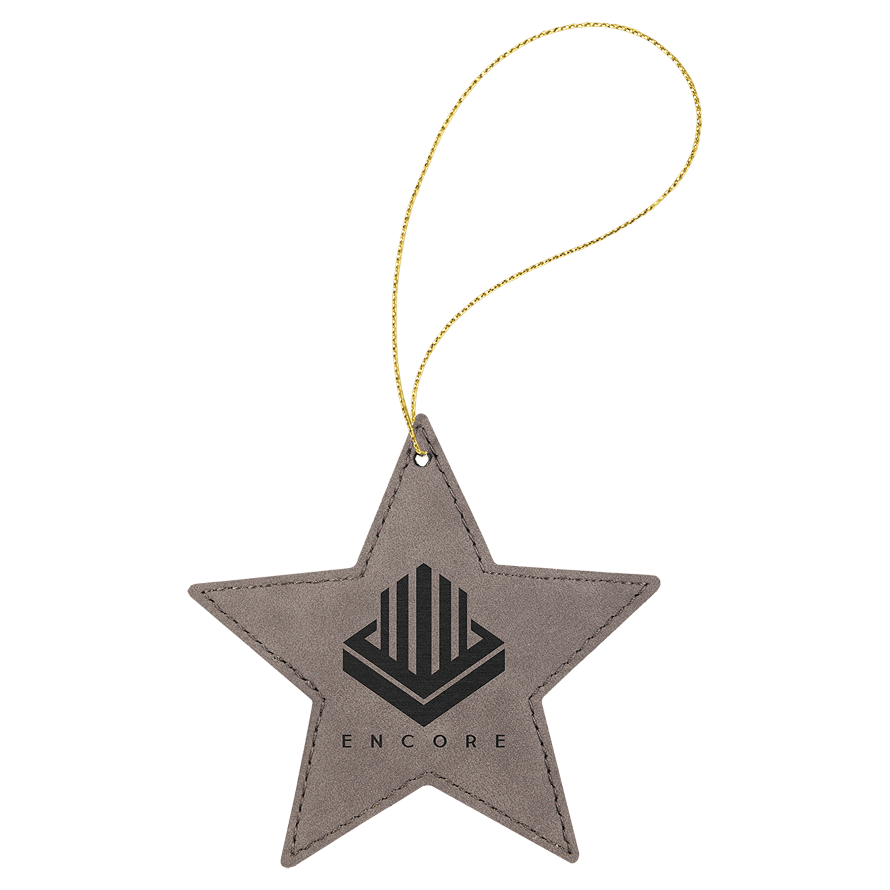 Gray Laserable Leatherette Star Ornament with Gold String