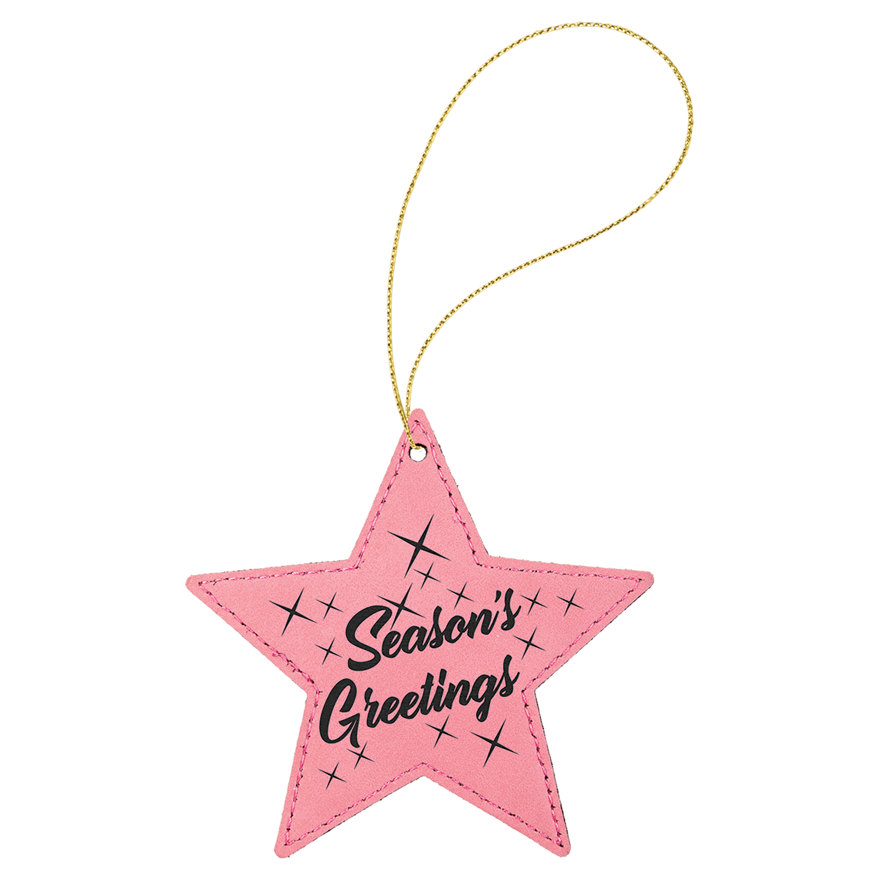 Pink Laserable Leatherette Star Ornament with Gold String