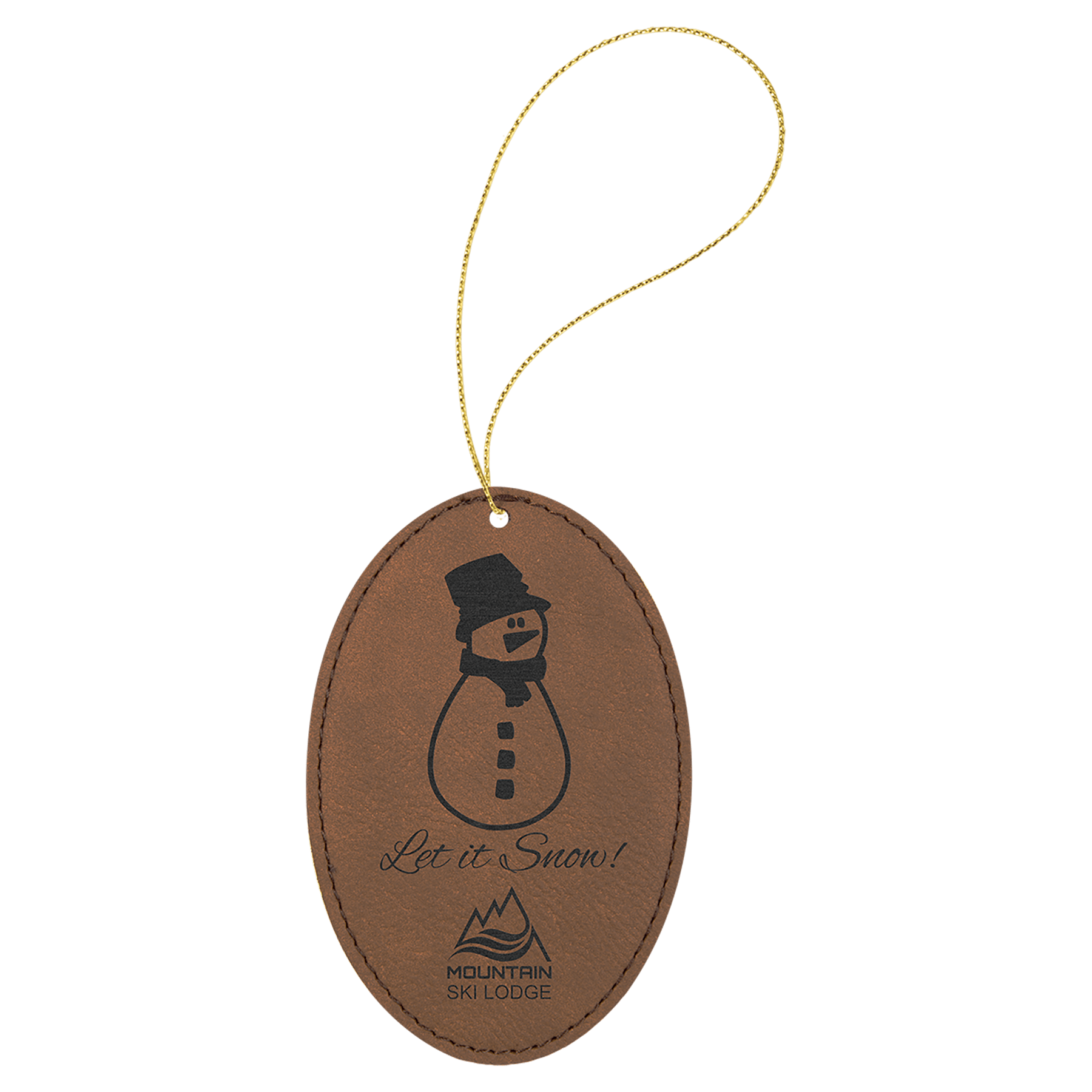 Dark Brown Laserable Leatherette Oval Ornament with Gold String