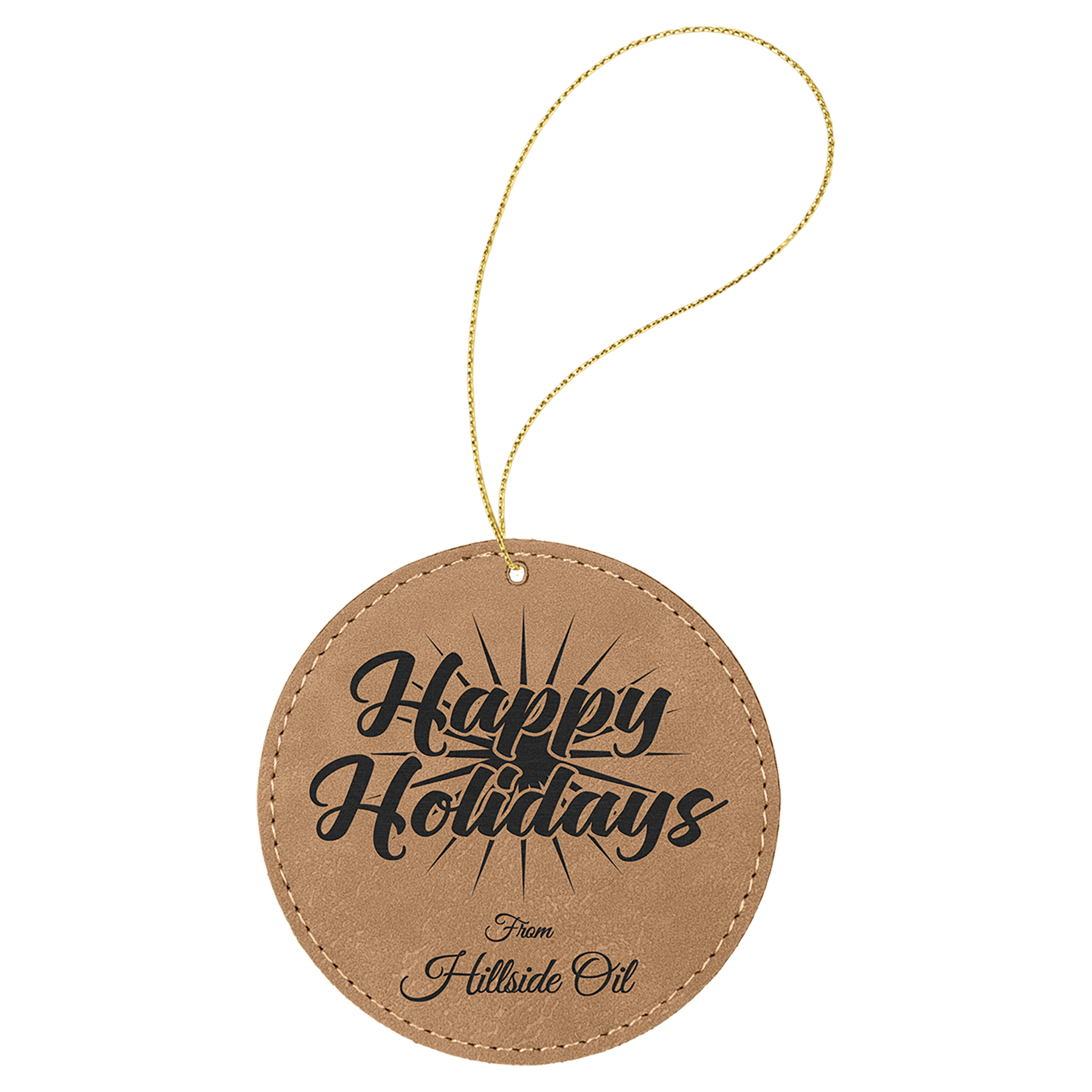 Light Brown Laserable Leatherette Round Ornament with Gold String
