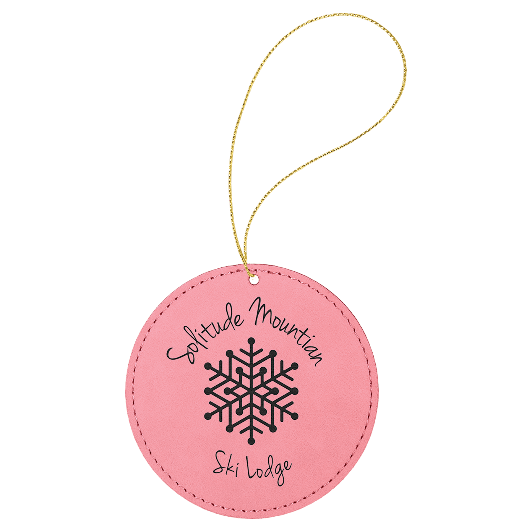 Pink Laserable Leatherette Round Ornament with Gold String