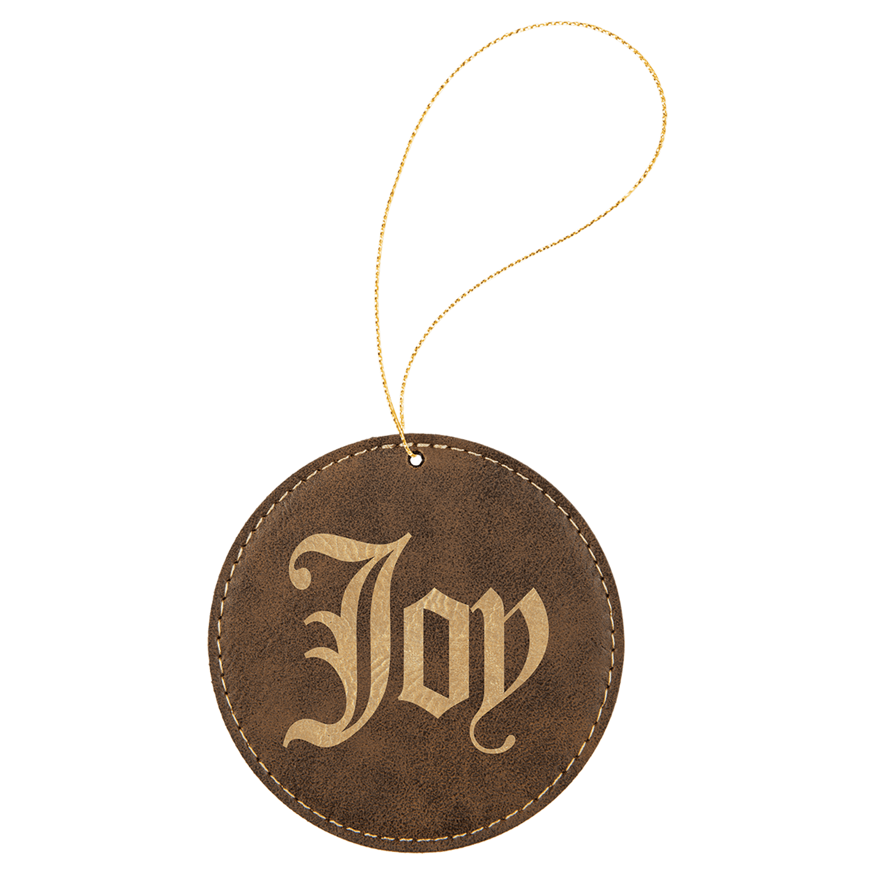 Rustic/Gold Laserable Leatherette Round Ornament with Gold String