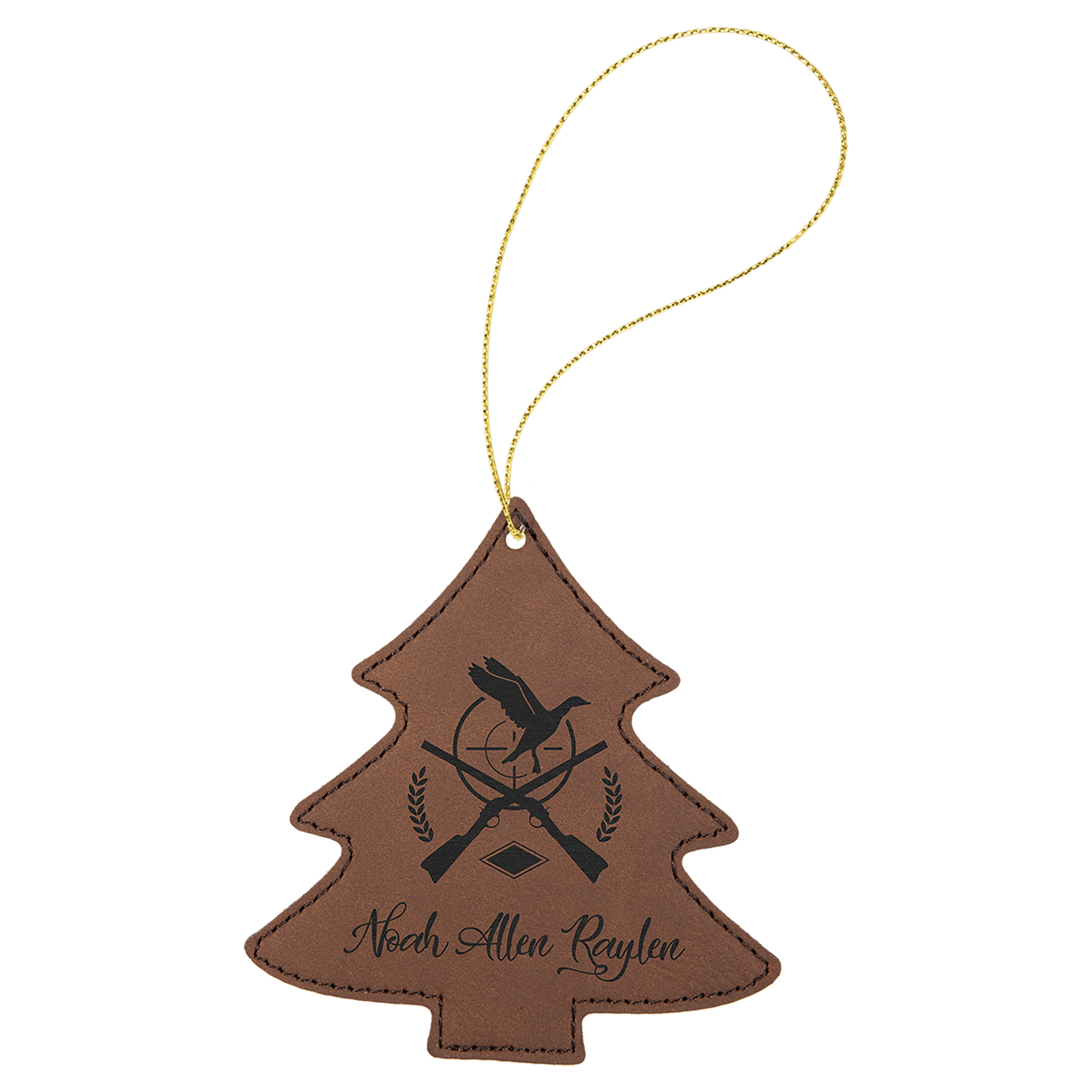 Dark Brown Laserable Leatherette Tree Ornament with Gold String