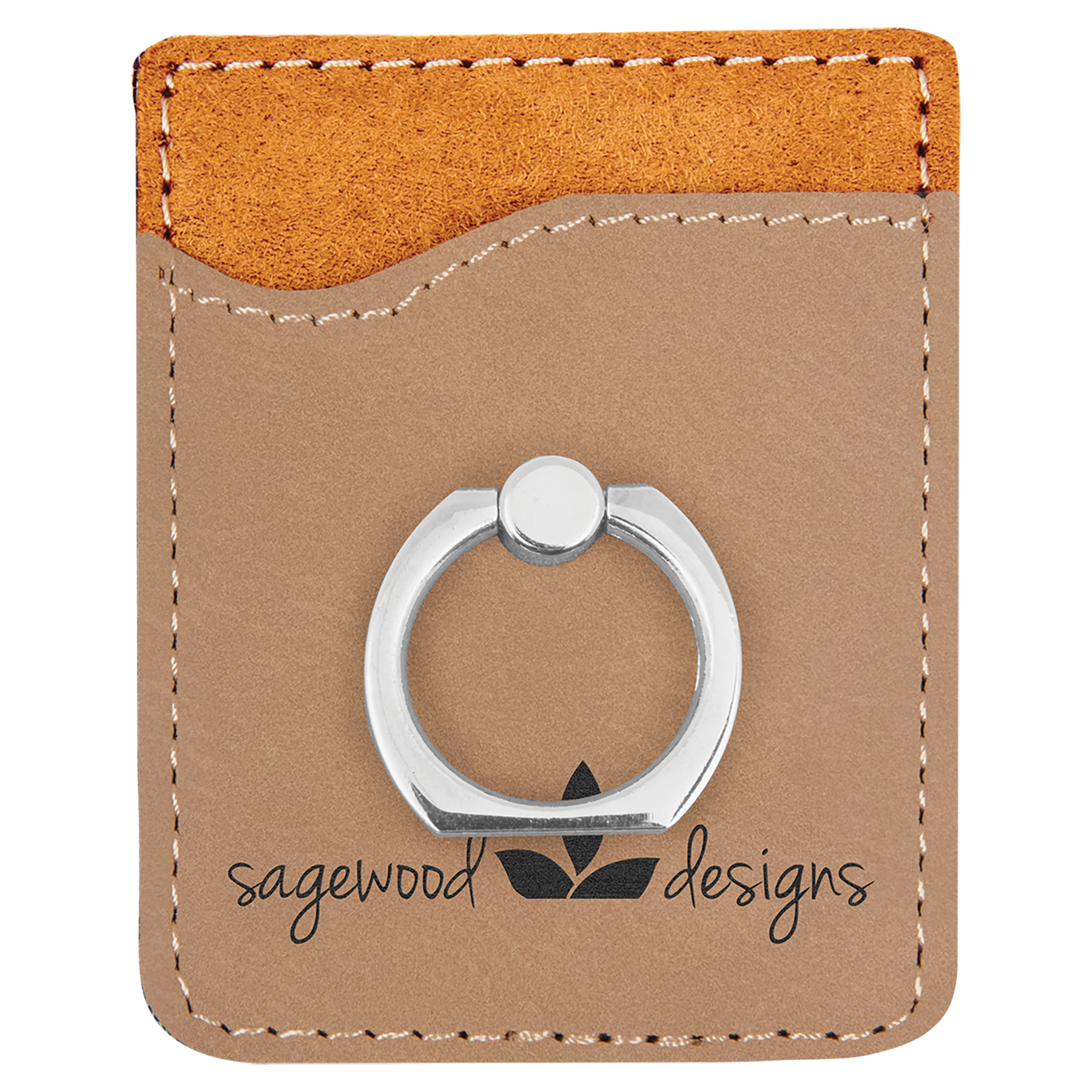 Light Brown Laserable Leatherette Phone Wallet with Silver Ring