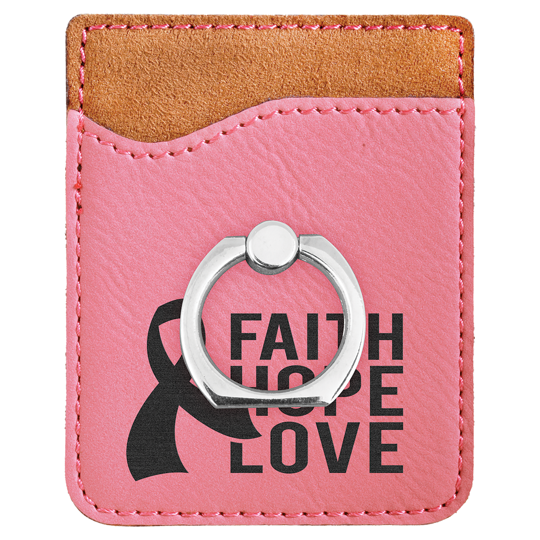 Pink Laserable Leatherette Phone Wallet with Silver Ring