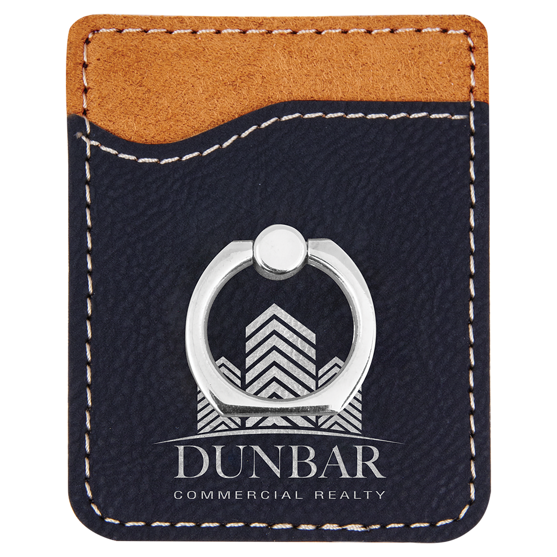 Black/Silver Laserable Leatherette Phone Wallet with Silver Ring