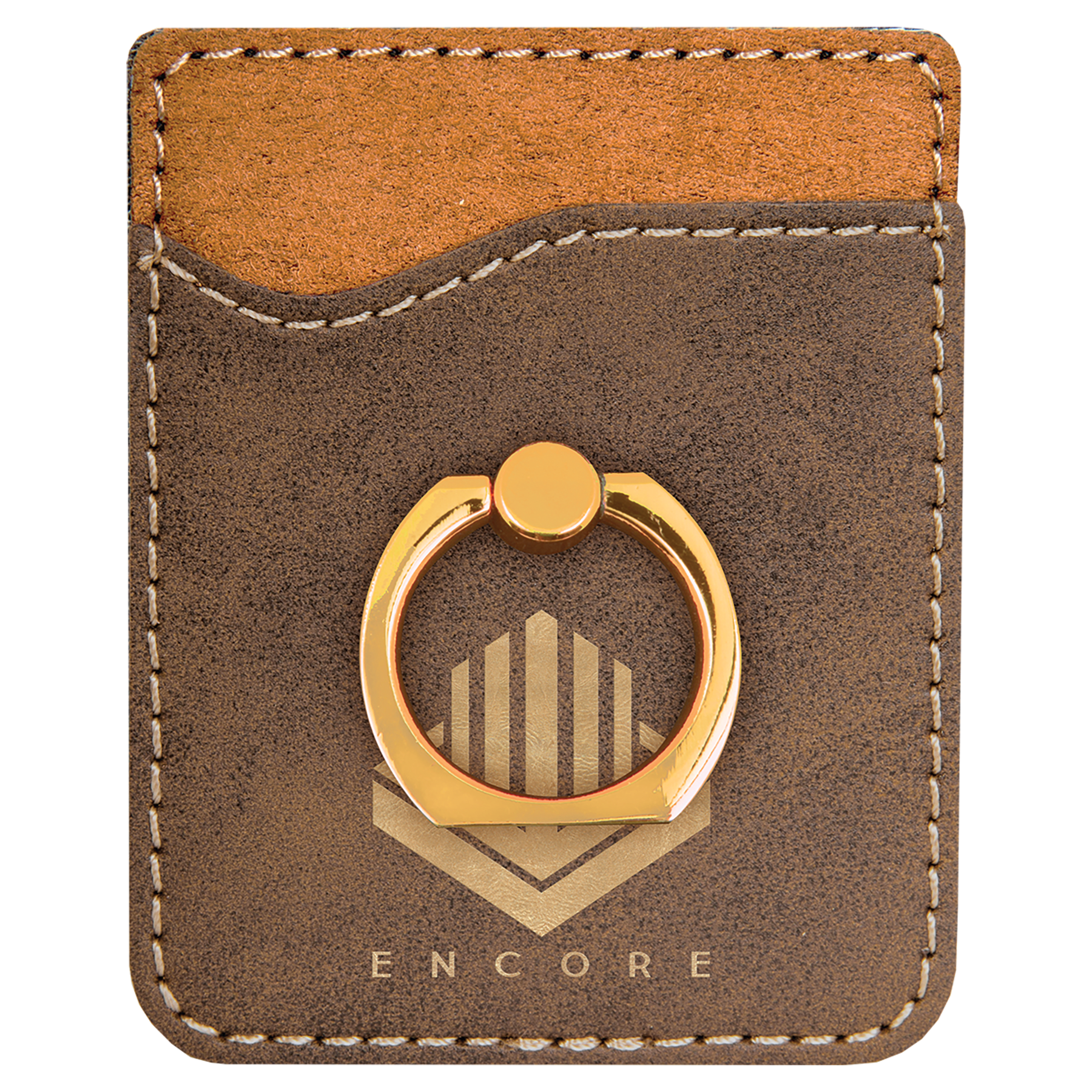 Rustic/Gold Laserable Leatherette Phone Wallet with Gold Ring