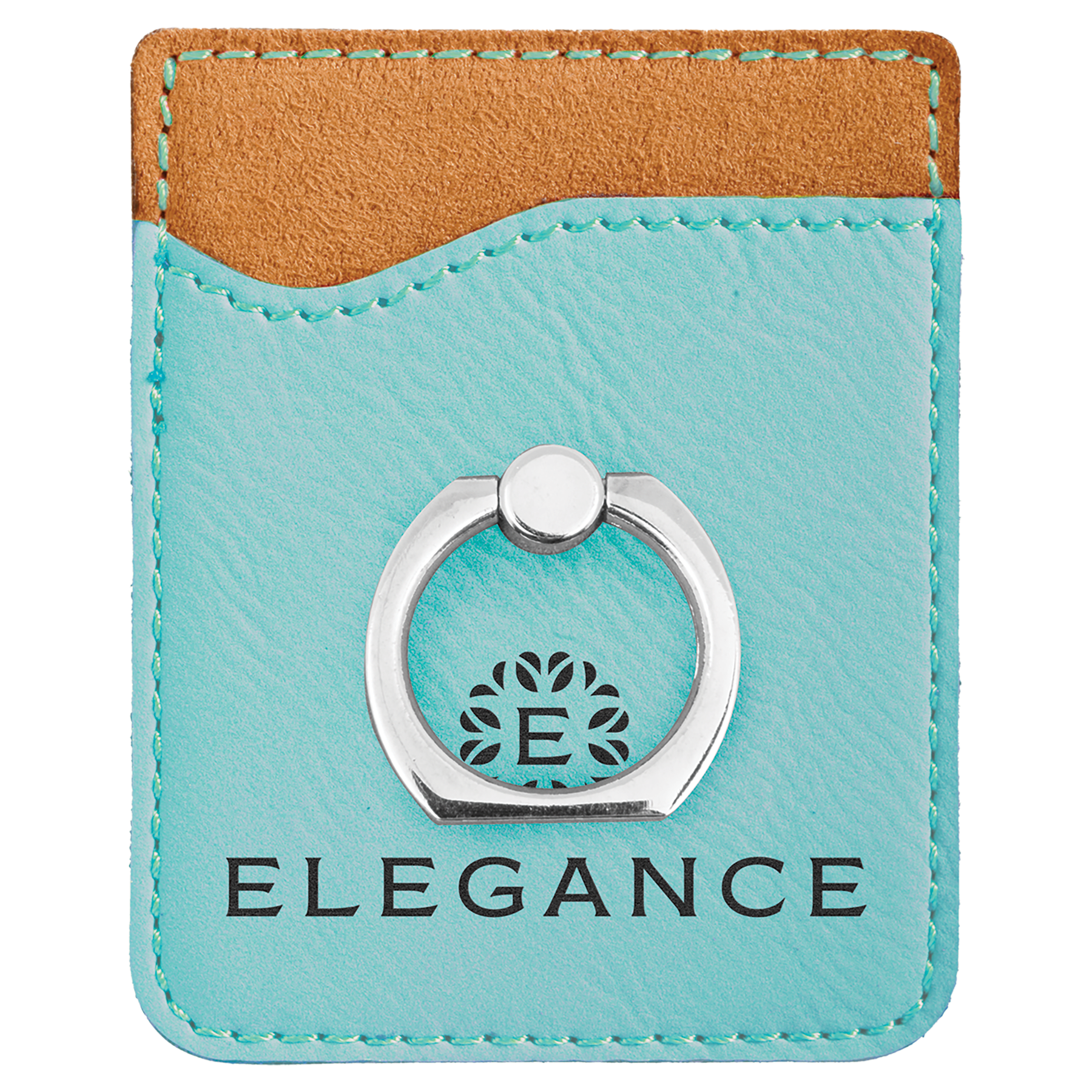 Teal Laserable Leatherette Phone Wallet with Silver Ring
