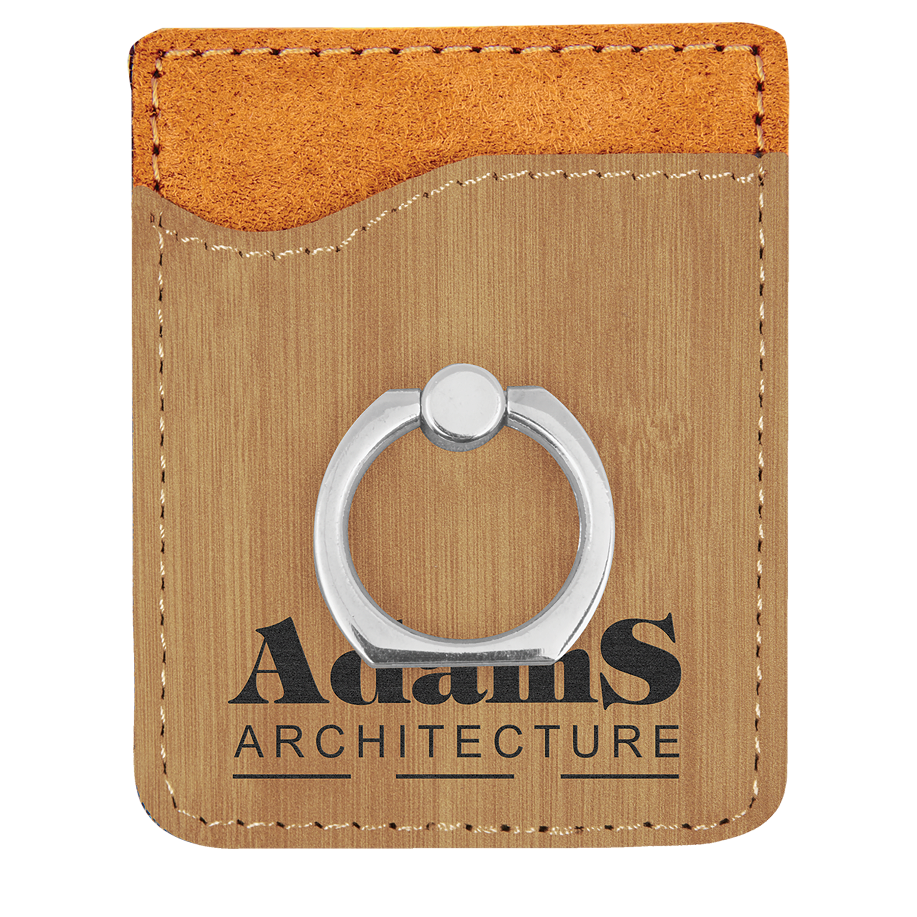 Bamboo Laserable Leatherette Phone Wallet with Silver Ring