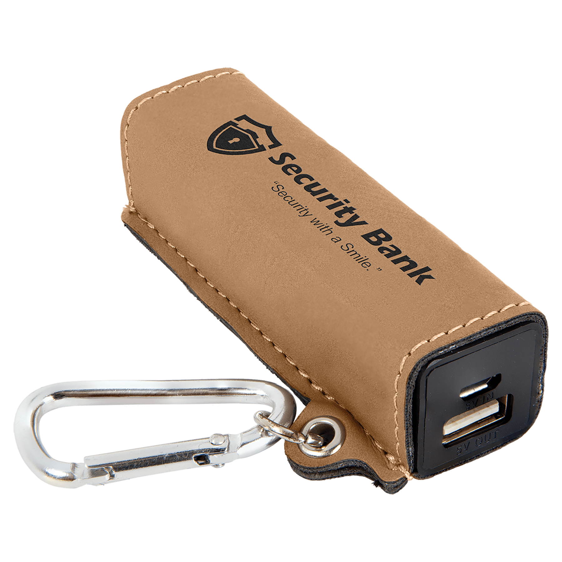Light Brown Laserable Leatherette 2200 mAh Power Bank with USB Cord