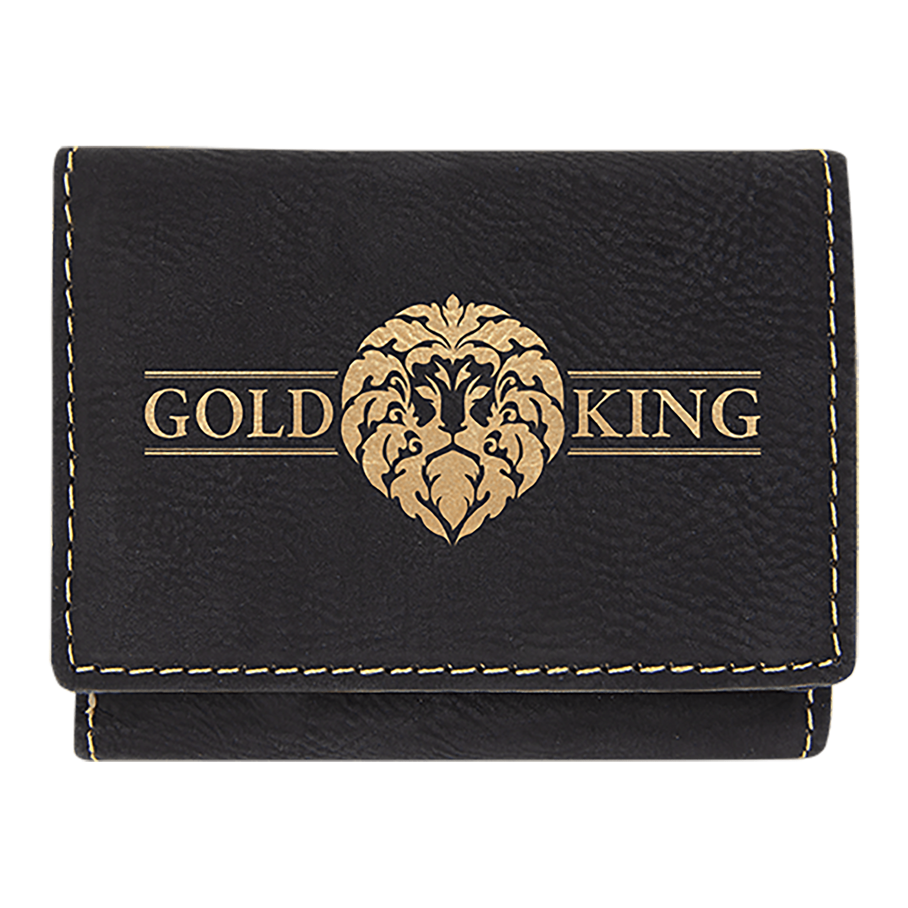 3" x 4" Black/Gold Laserable Leatherette Trifold Wallet