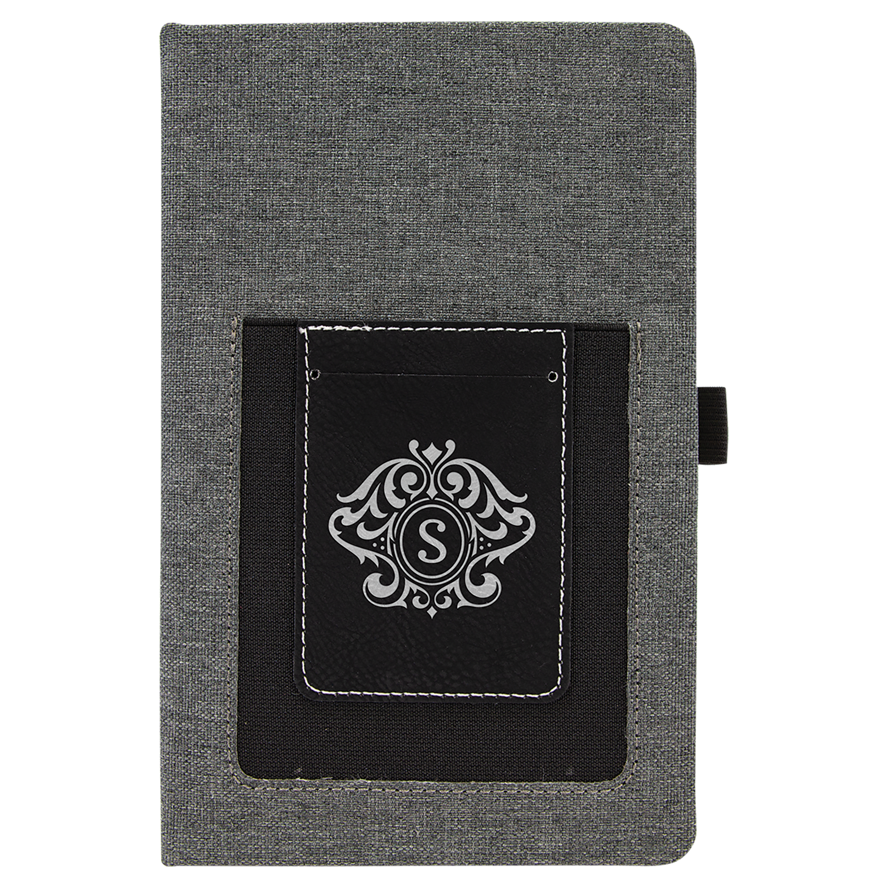 5 1/4" x 8 1/4" Gray w/Black Laserable Leatherette Journal with Cell/Card Slot