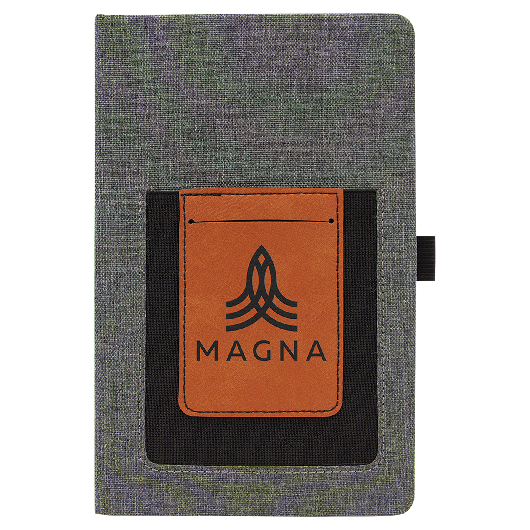 5 1/4" x 8 1/4" Gray w/Rawhide Laserable Leatherette Journal with Cell/Card Slot