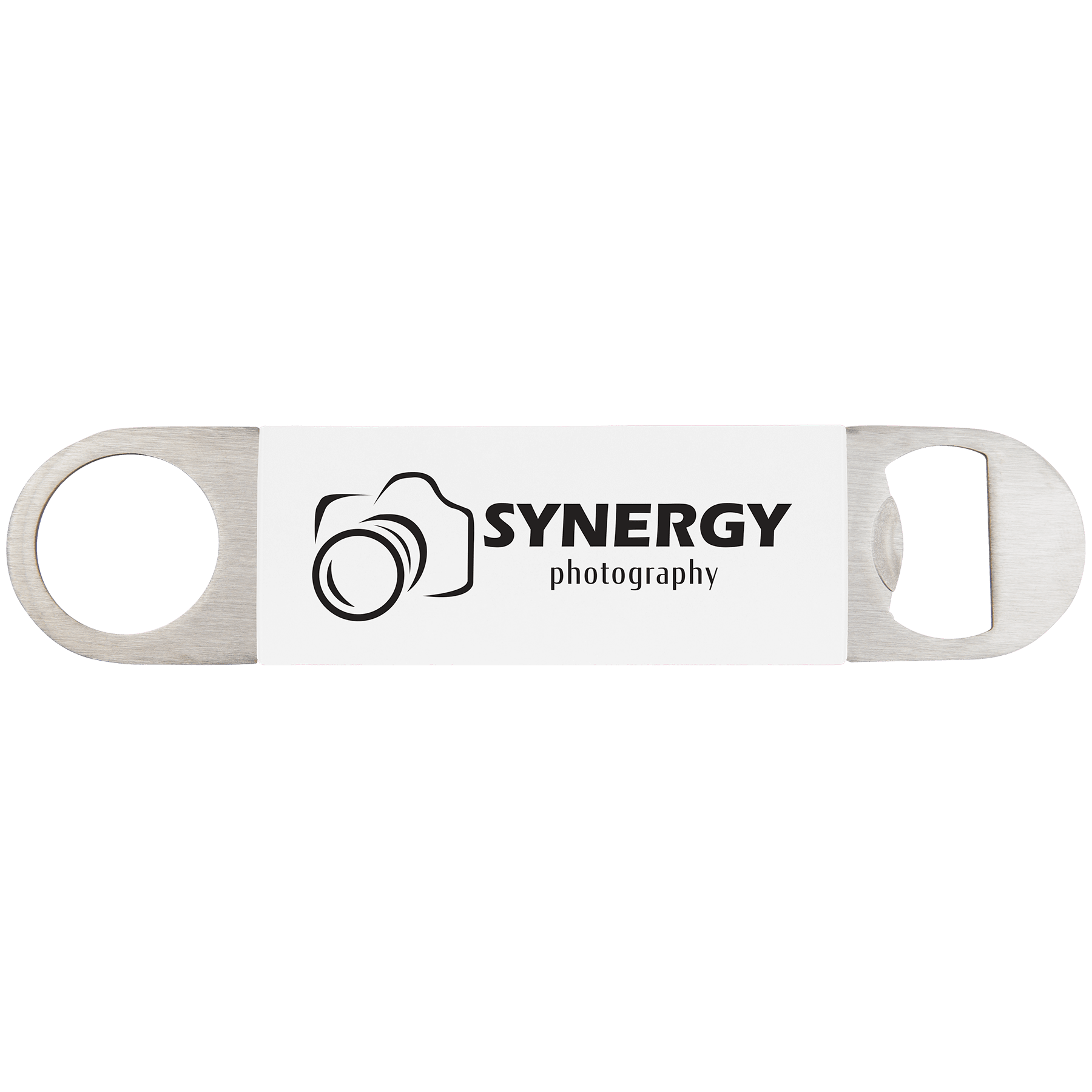 1 1/2" x 7" White/Black Bottle Opener with Silicone Grip