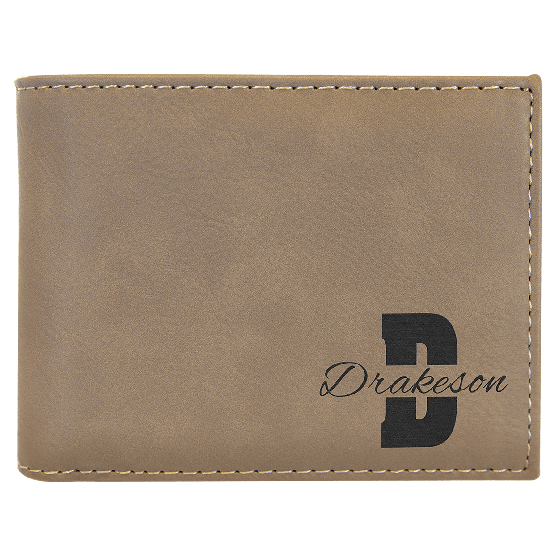Light Brown Laserable Leatherette Bi-Fold Wallet w/Flip  ID Display