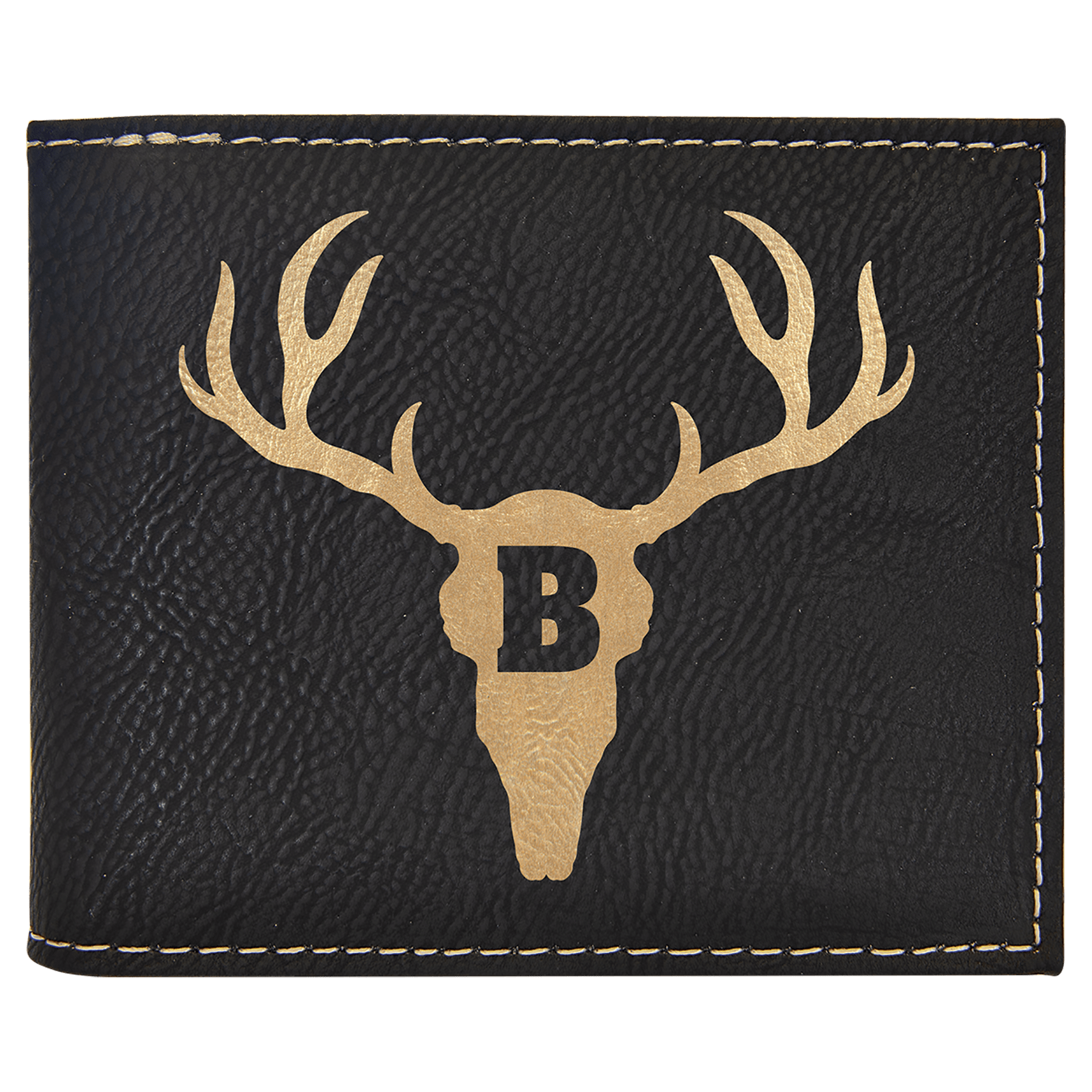 Black/Gold Laserable Leatherette Bi-Fold Wallet w/Flip  ID Display