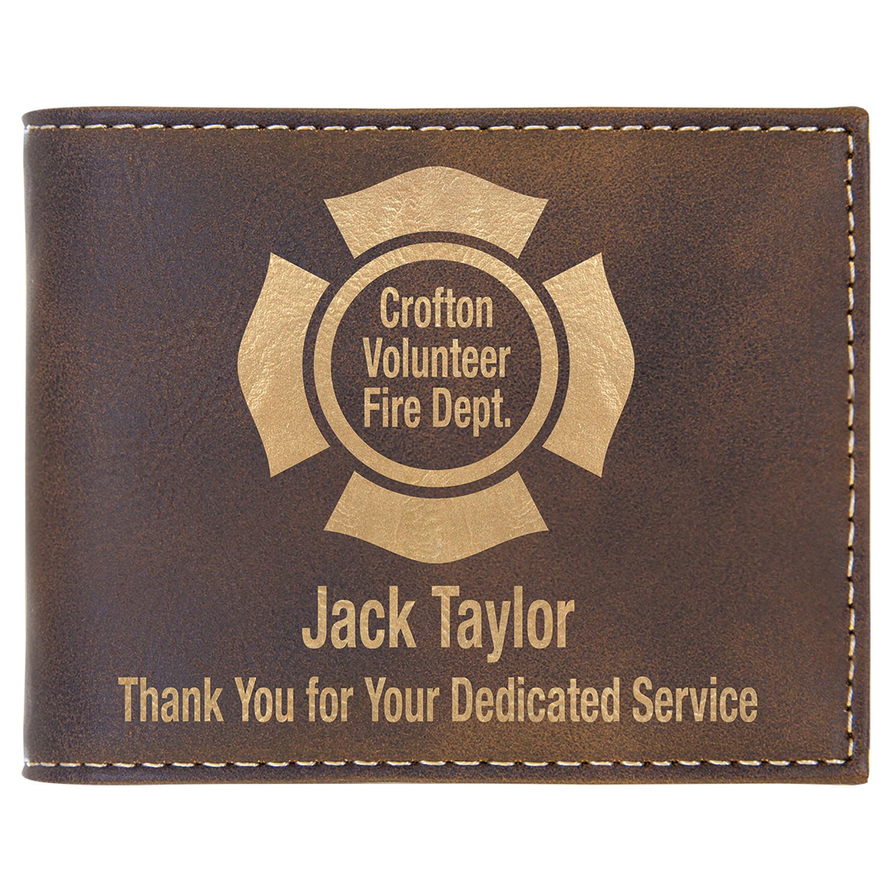 Rustic/Gold Laserable Leatherette Bi-Fold Wallet w/Flip  ID Display