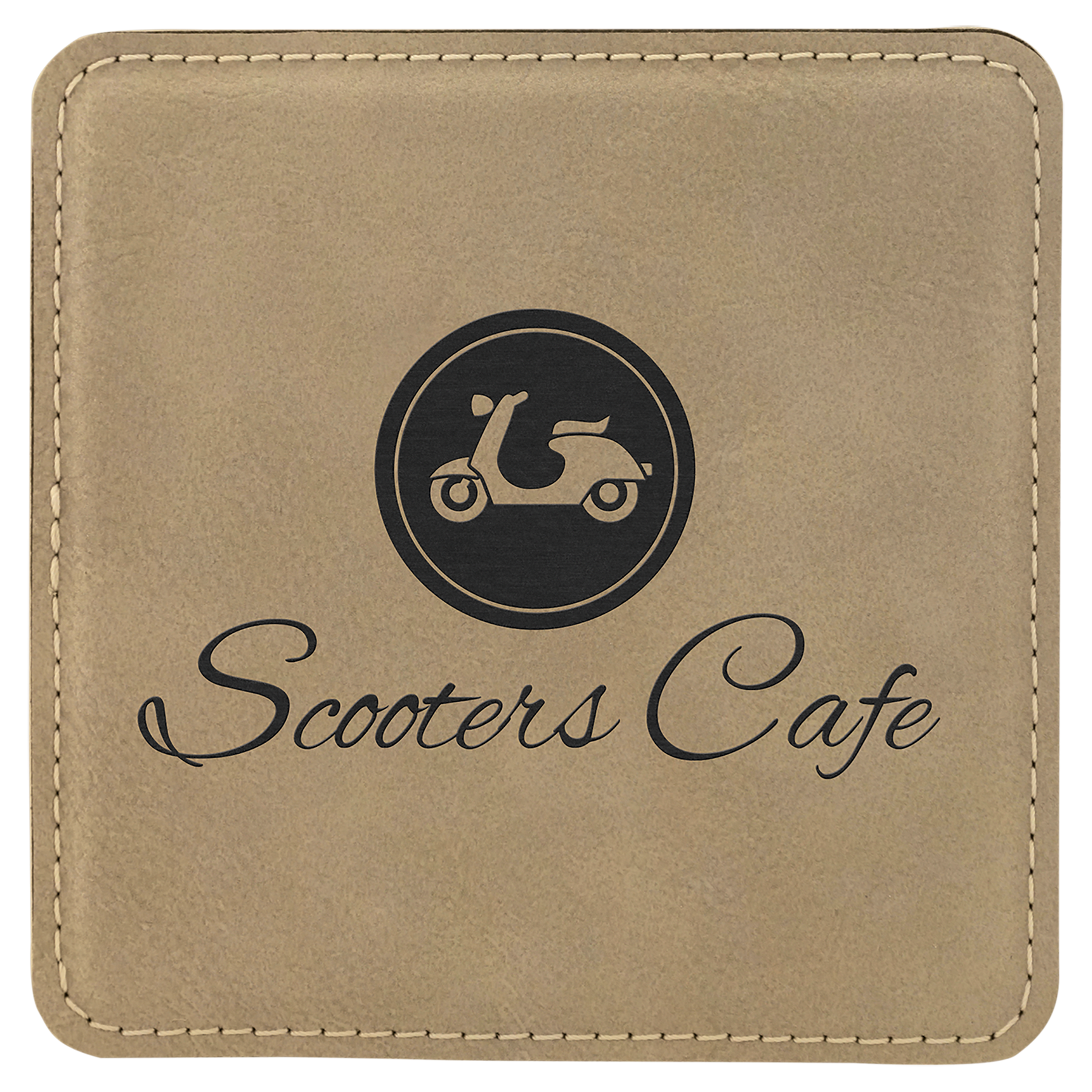 4" x 4" Square Light Brown Laserable Leatherette Coaster