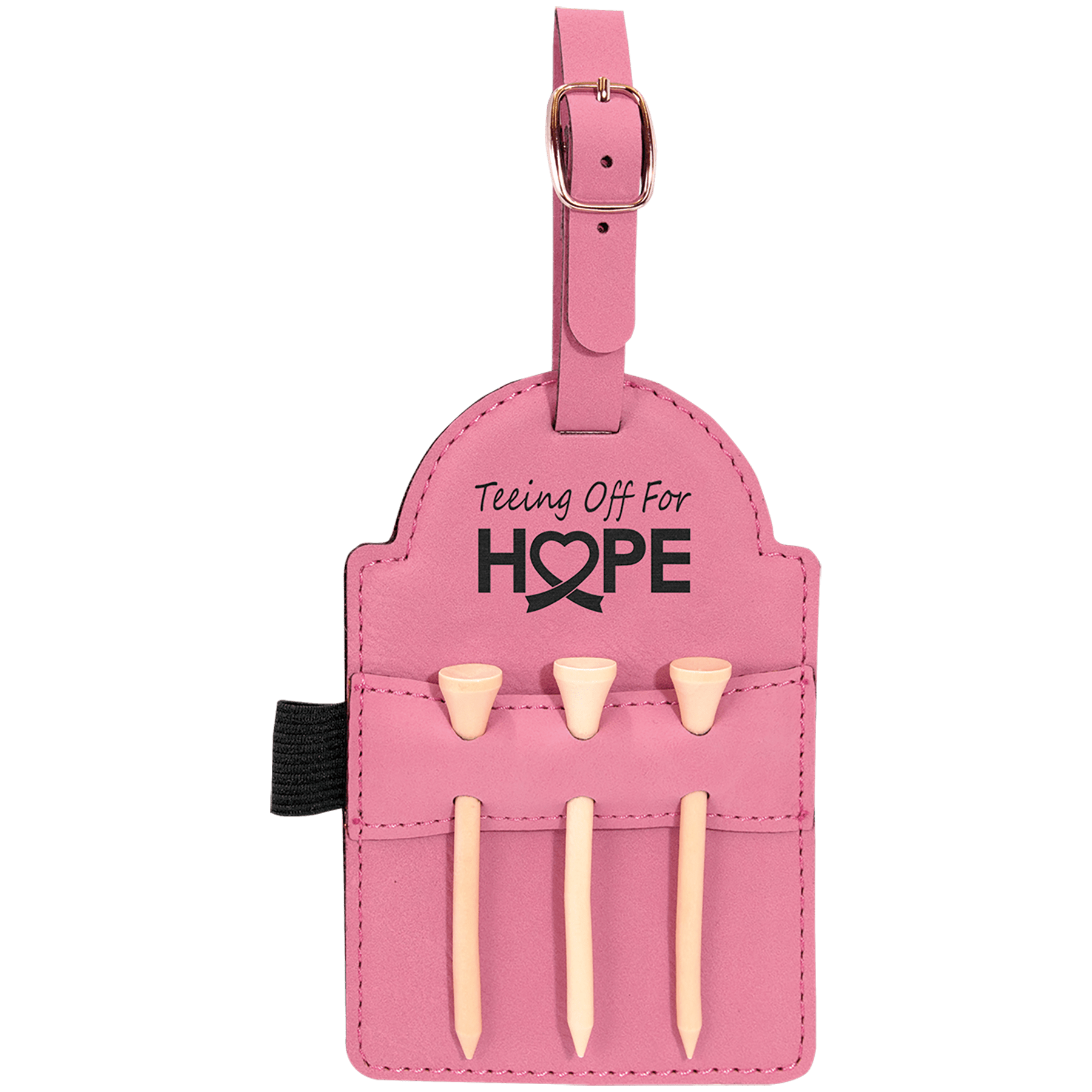 5" x 3 1/4" Pink Laserable Leatherette Golf Bag Tag with 3 Wooden Tees