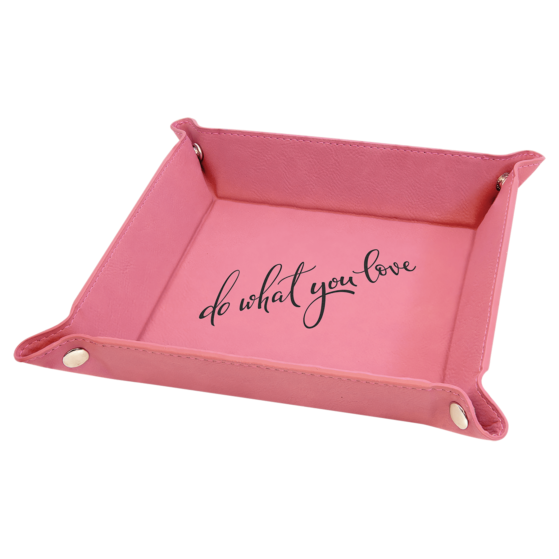 6" x 6" Pink Laserable Leatherette Snap Up Tray with Silver Snaps