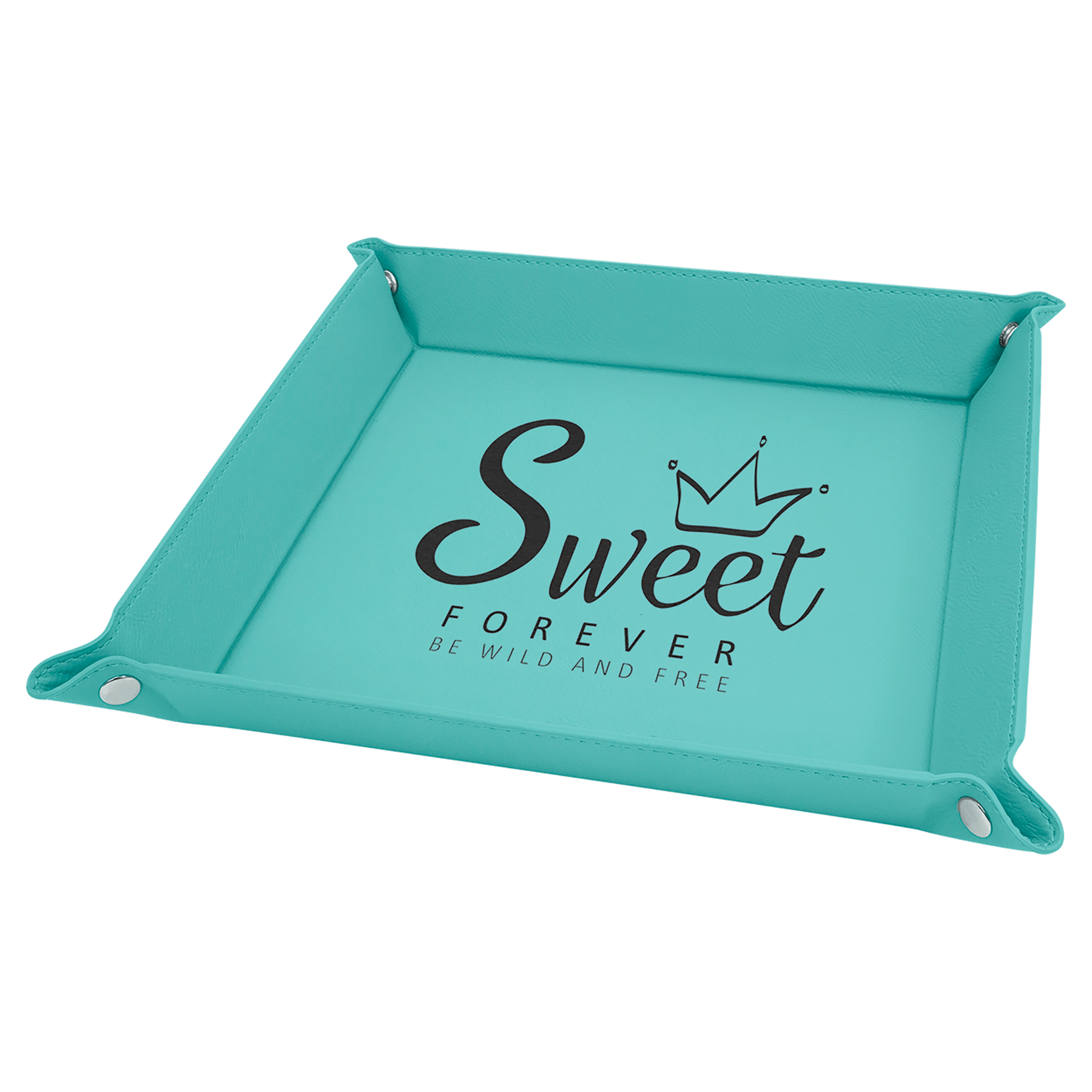 9" x 9" Teal Laserable Leatherette Snap Up Tray with Silver Snaps