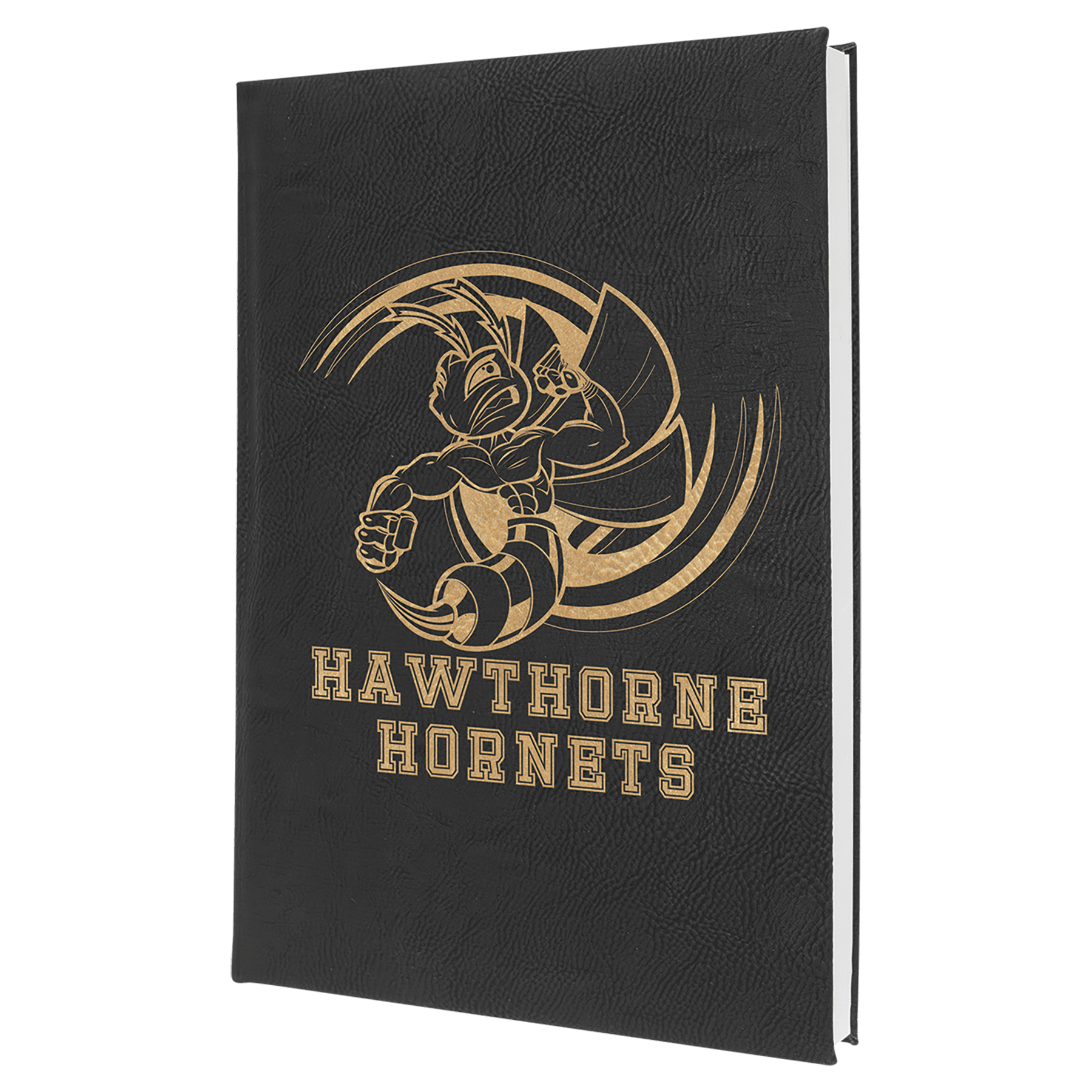 7" x 9 3/4" Black/Gold Laserable Leatherette Sketch Book with Unlined Notepad