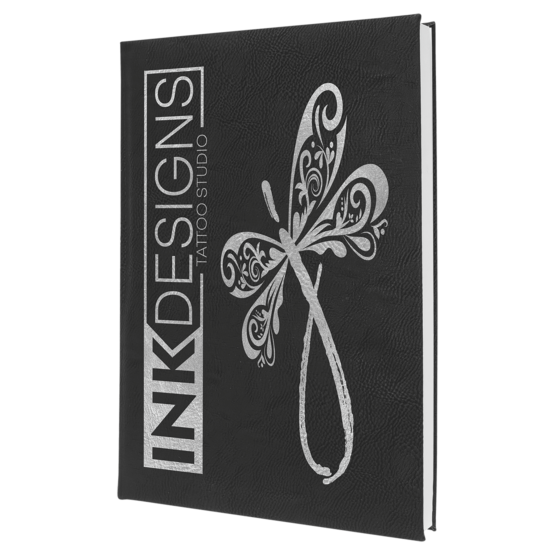 7" x 9 3/4" Black/Silver Laserable Leatherette Sketch Book with Unlined Notepad