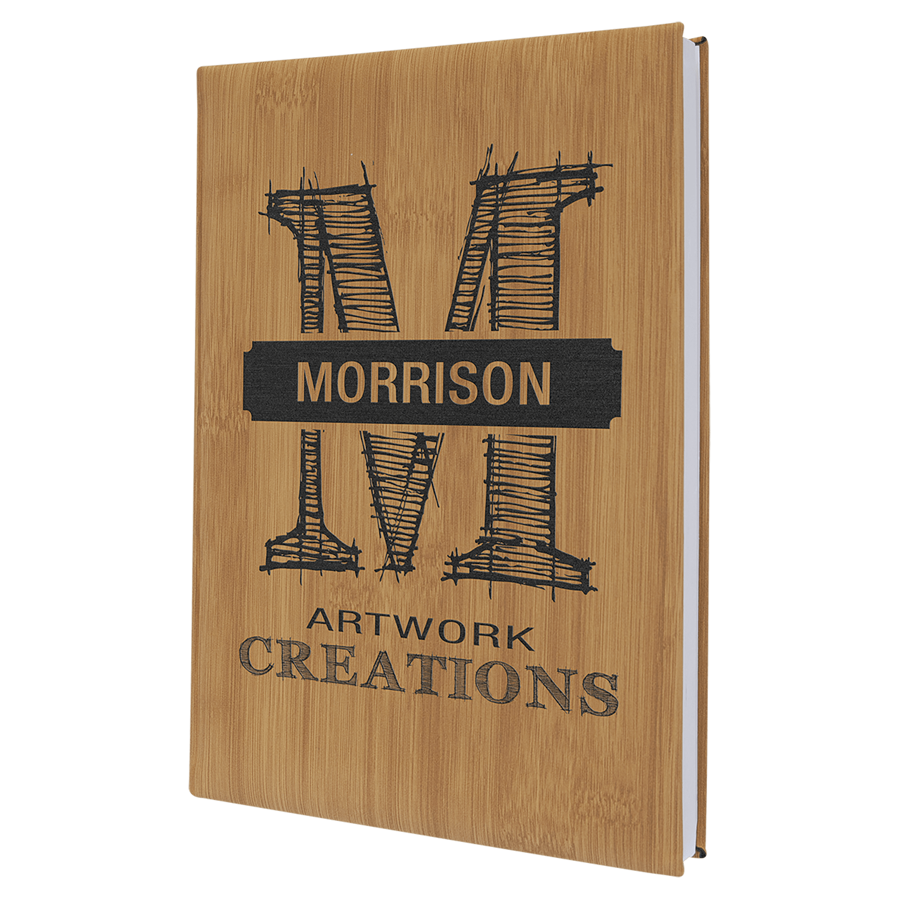 7" x 9 3/4" Bamboo Laserable Leatherette Sketch Book with Unlined Notepad