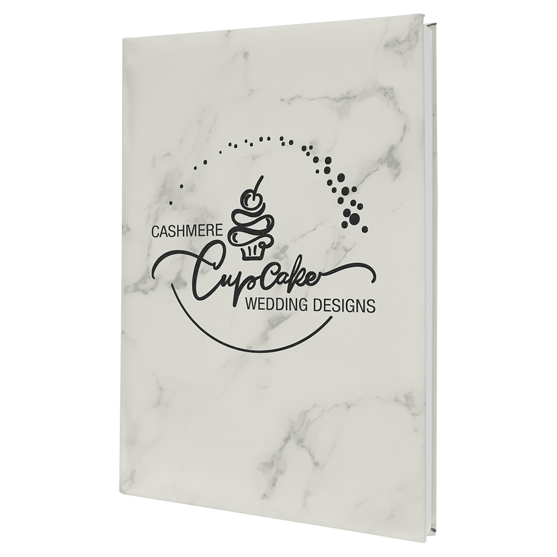 7" x 9 3/4" White Marble Laserable Leatherette Sketch Book with Unlined Notepad