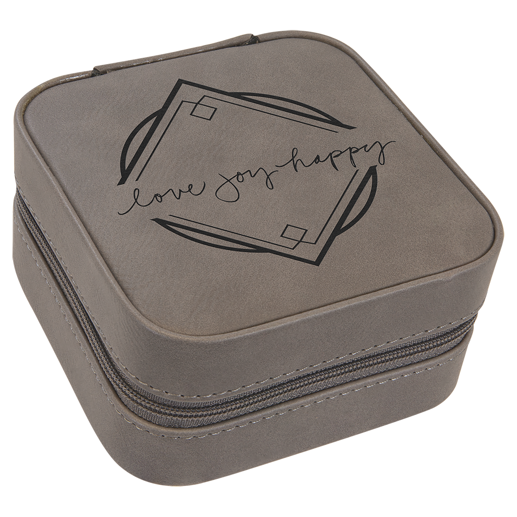4" X 4" Gray Laserable Leatherette Travel Jewelry Box with Tan Lining