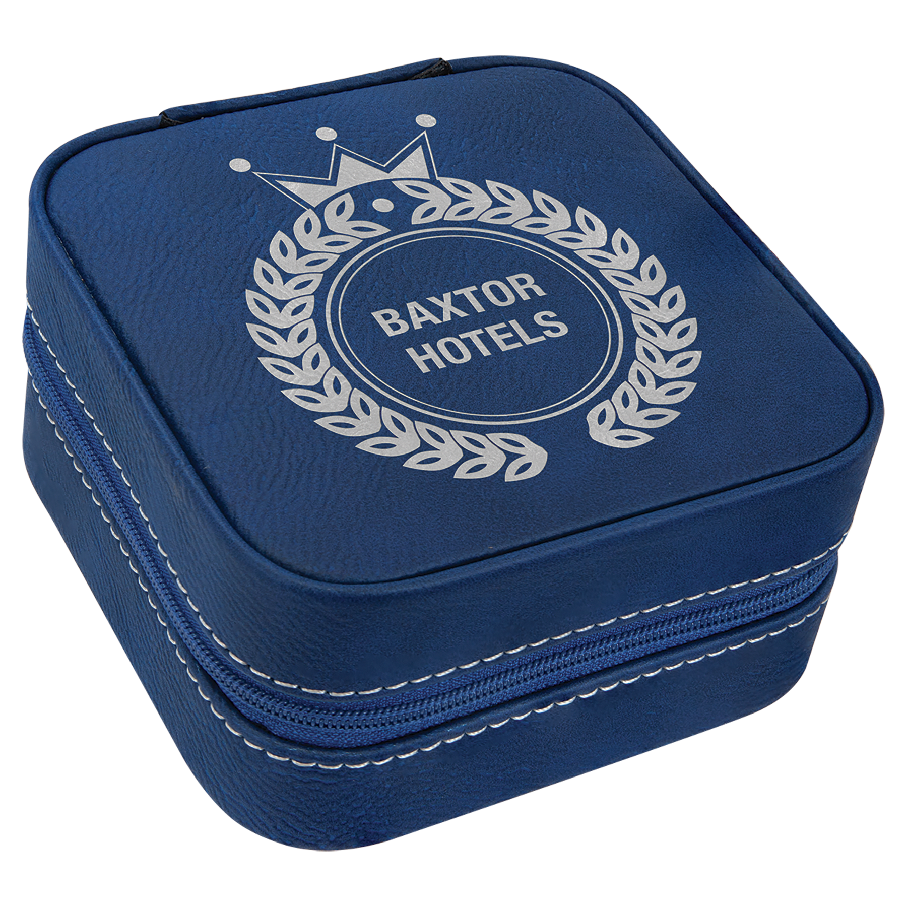 4" X 4" Blue/Silver Leatherette Travel Jewelry Box with Tan Lining