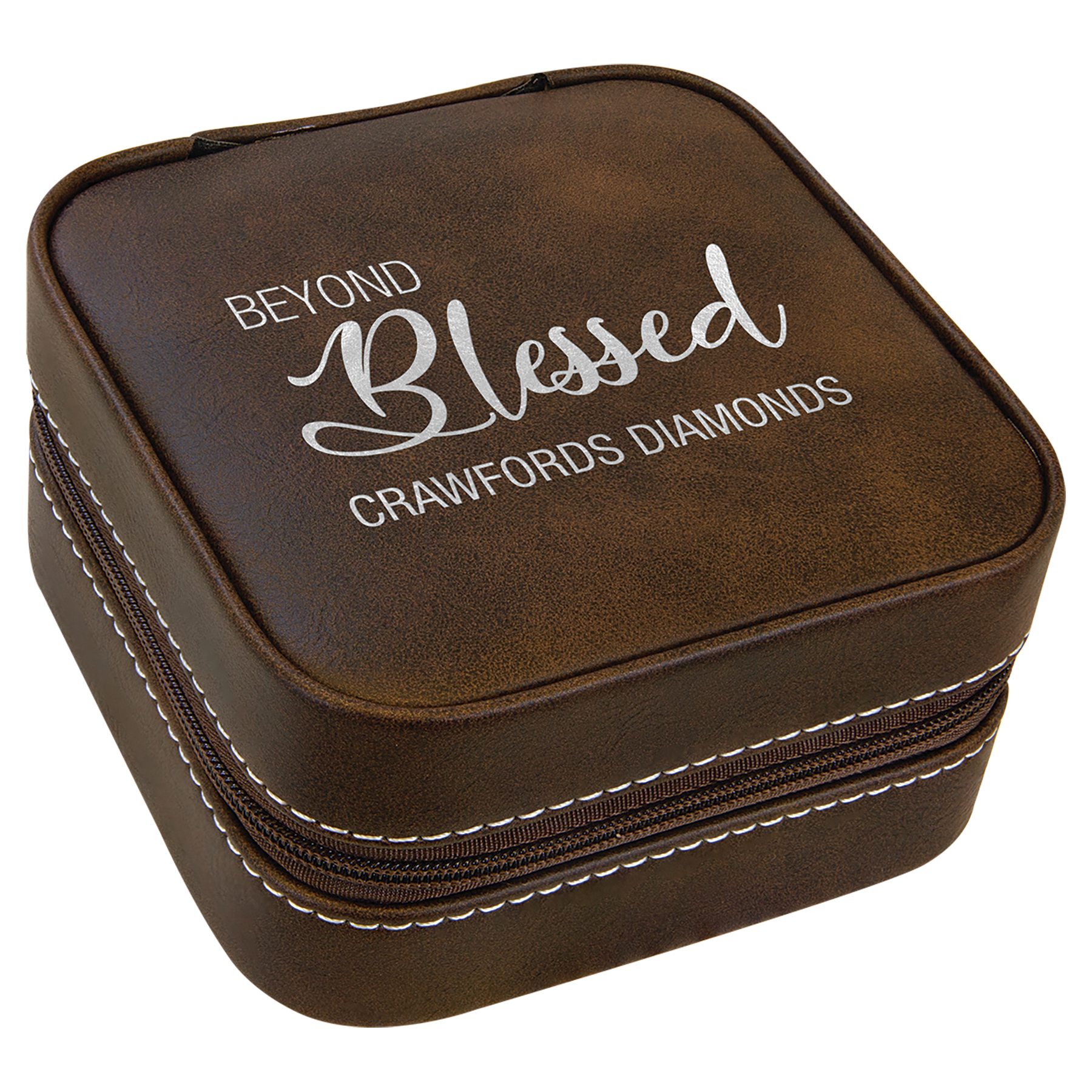 4" X 4" Rustic/Silver Leatherette Travel Jewelry Box with Tan Lining